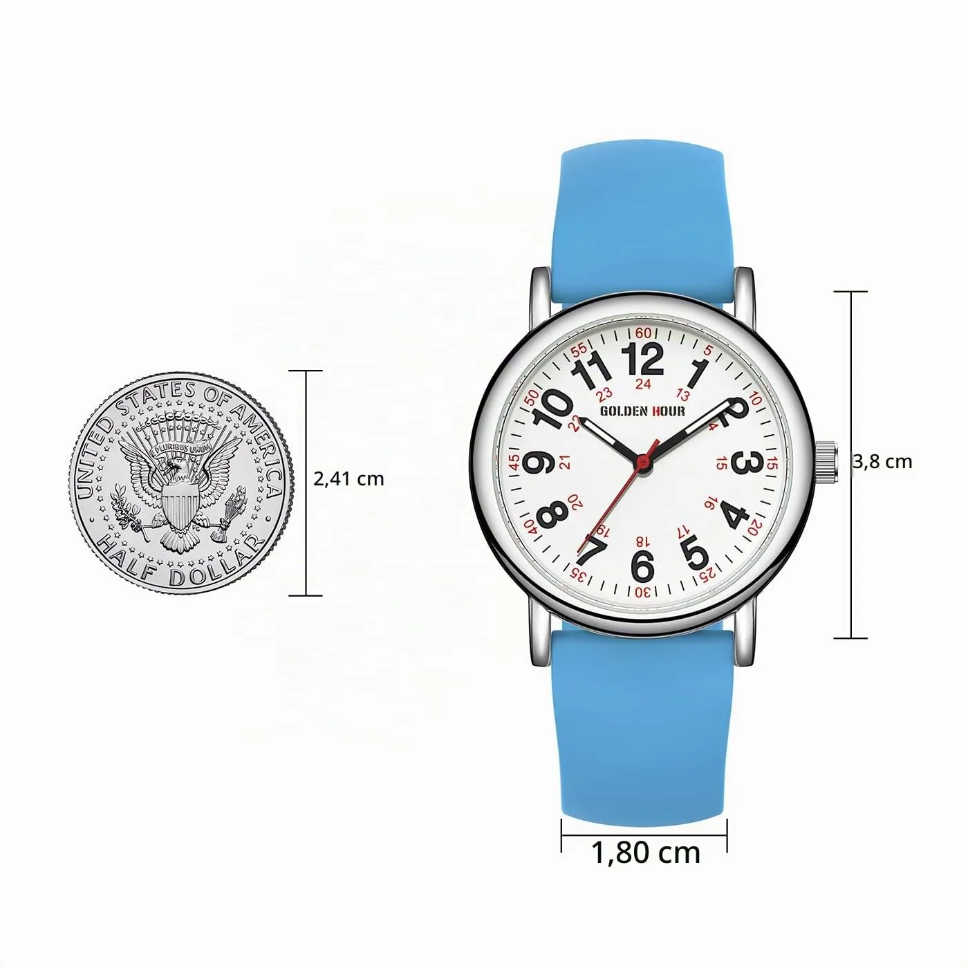 GOLDEN HOUR Orologio da Infermiere GH-1314, Quadrante Luminoso 24 Ore con Lancetta dei Secondi, Cinturino in Silicone Impermeabile - immagine 4
