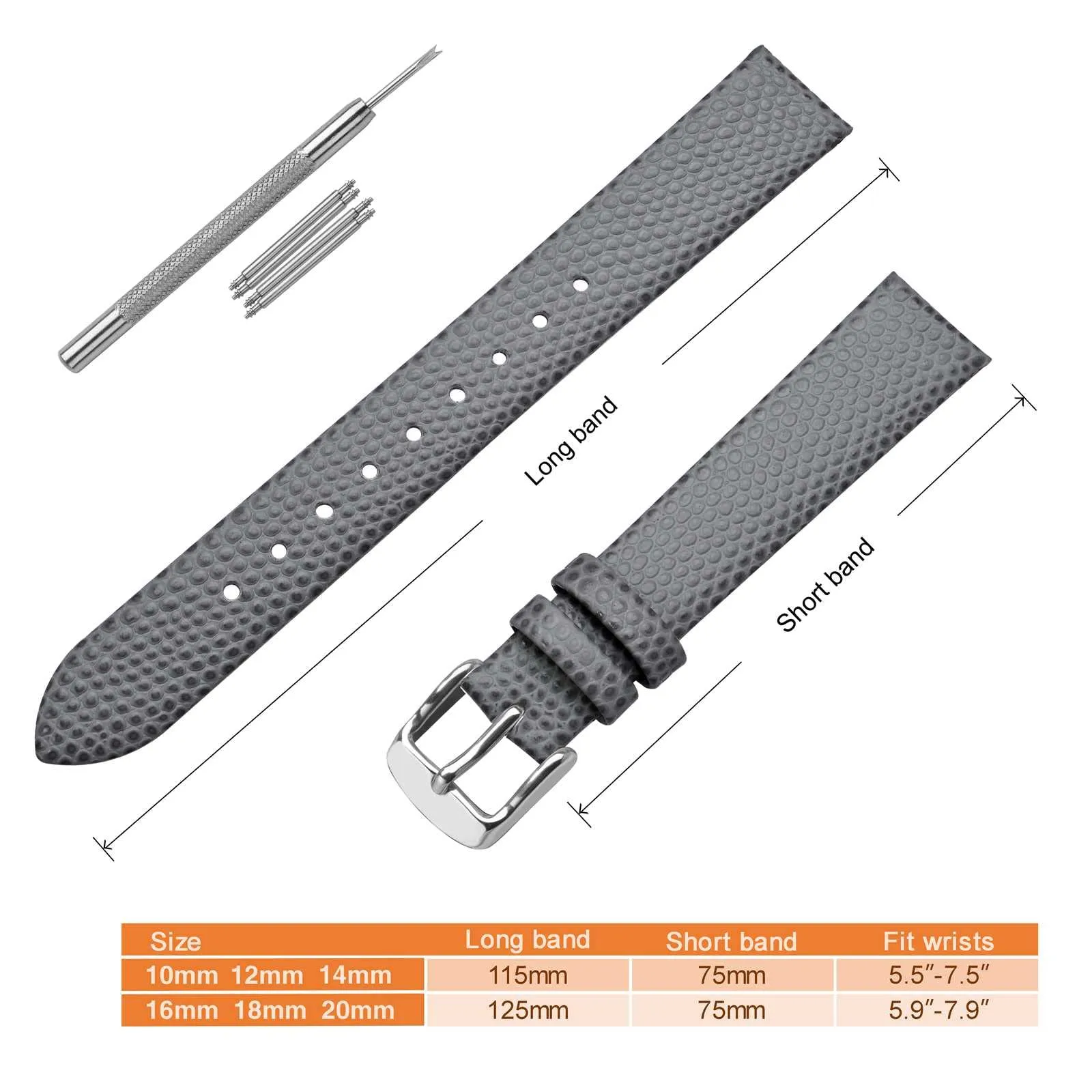 ANNEFIT Cinturino in Pelle per Orologi Donna 10mm, Fibbia in Acciaio Inossidabile Argento, Grigio - immagine 5