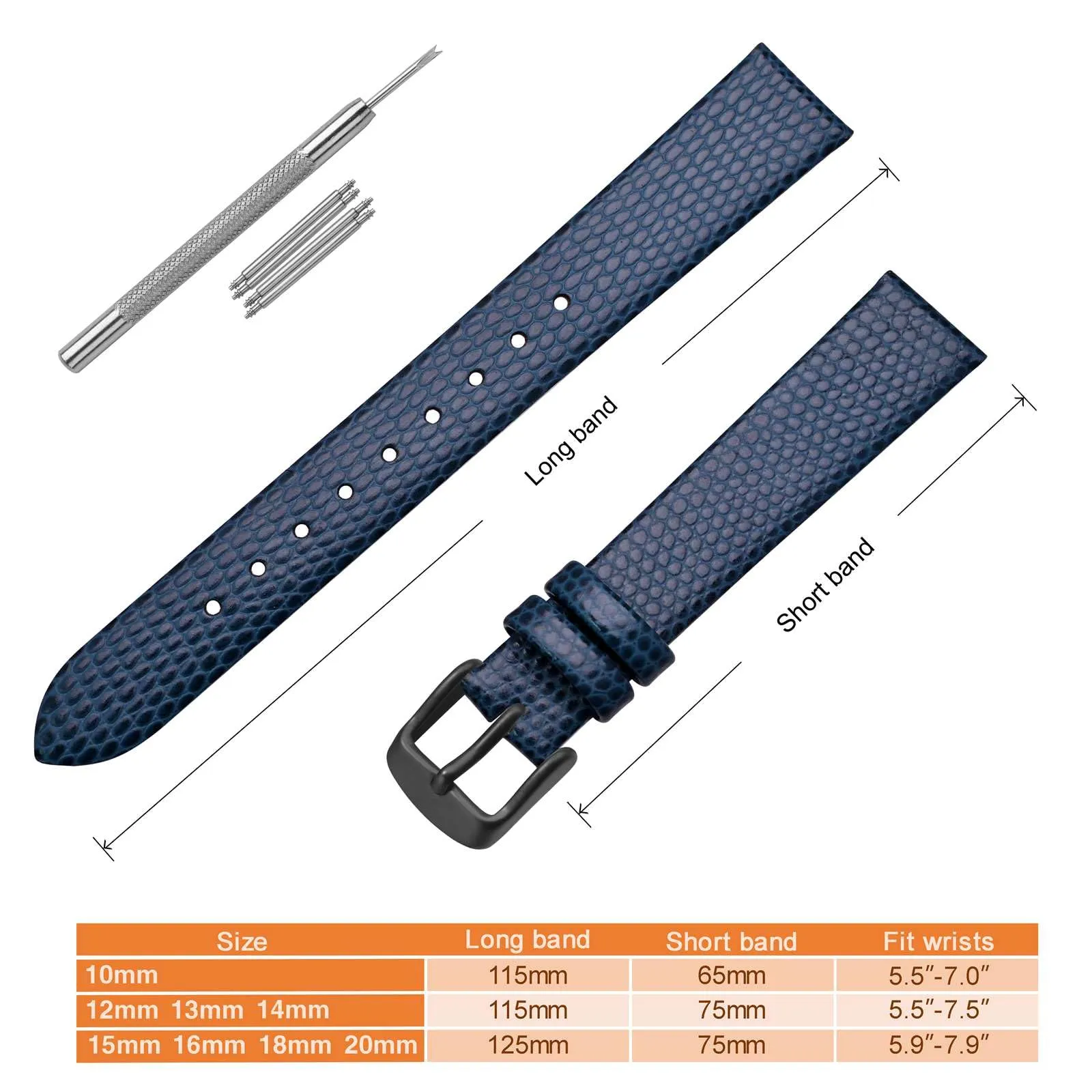 ANNEFIT Cinturino in Pelle 18mm per Orologi Donna, Fibbia in Acciaio Inossidabile Nero (Blu) - immagine 5