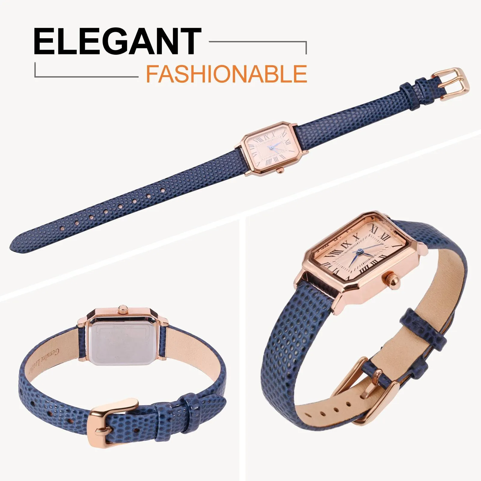 ANNEFIT Cinturino in Pelle 20mm per Orologi Donna, Fibbia in Acciaio Inossidabile Oro Rosa (Blu) - immagine 8