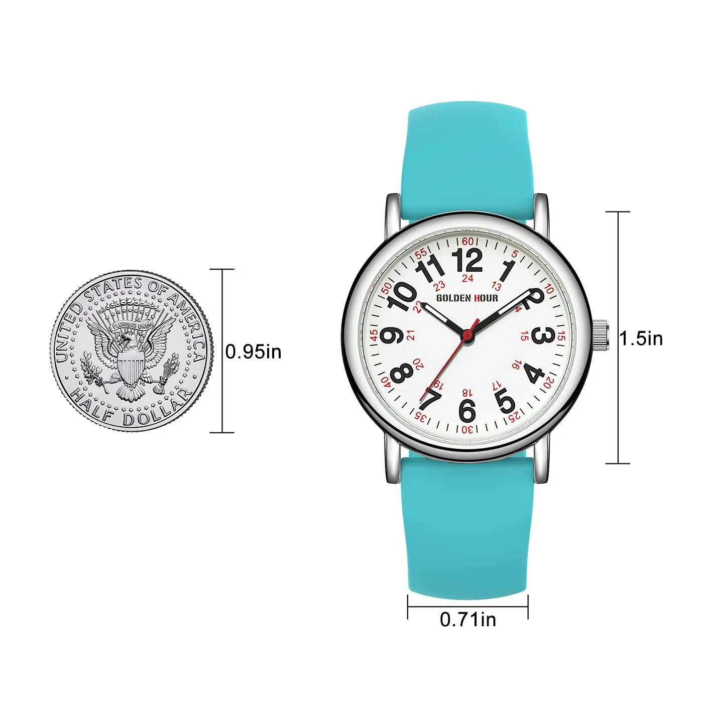 Golden Hour Orologio da Infermiere GH-1314 Impermeabile con Quadrante Luminoso 24 Ore - immagine 4