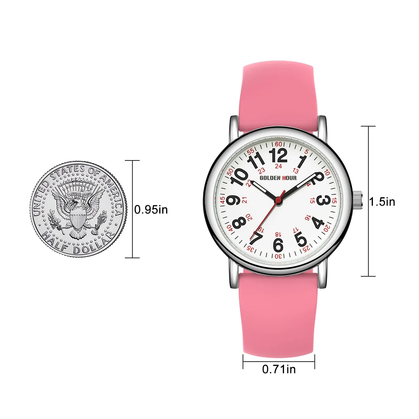 Golden Hour Orologio da Infermiere Impermeabile, Quadrante Luminoso 24 Ore con Lancetta dei Secondi - immagine 4