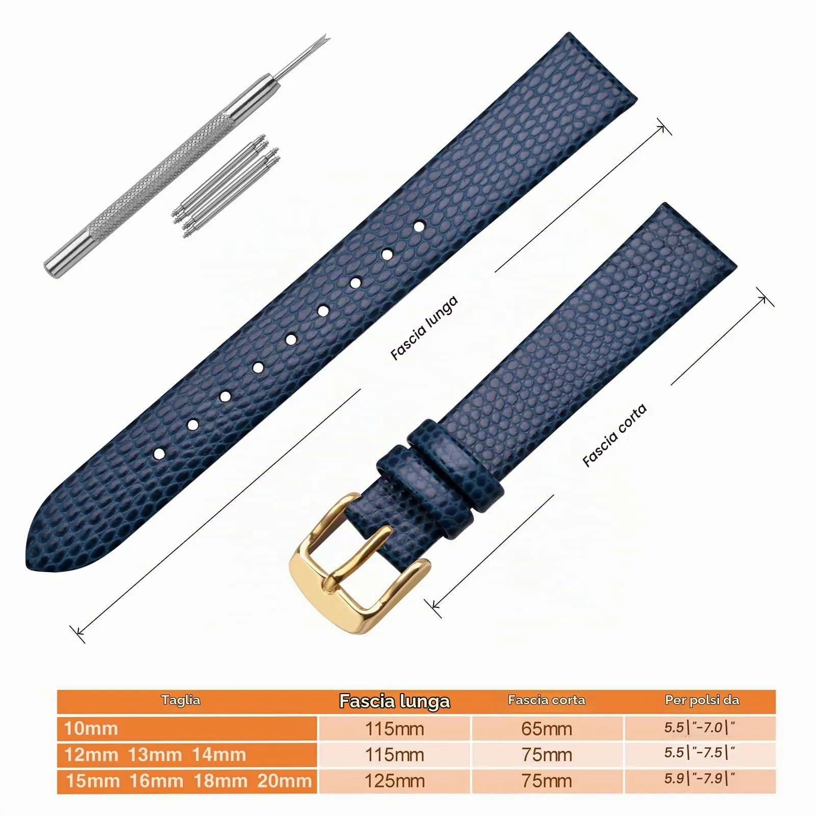 ANNEFIT Cinturino in Pelle per Orologi Donna 13mm, Fibbia in Acciaio Inossidabile Oro (Blu) - immagine 5