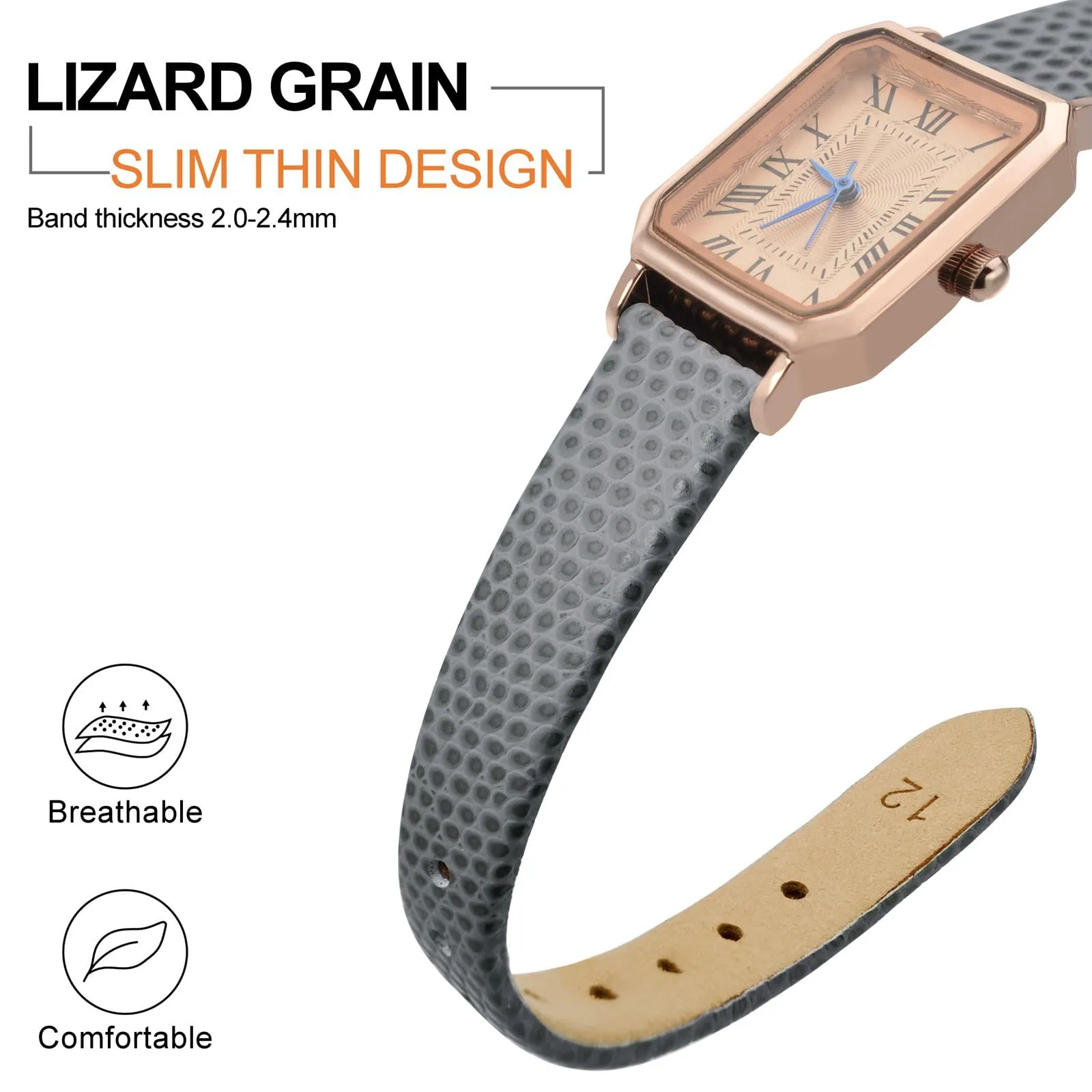 ANNEFIT Cinturino in Pelle 15mm per Orologi Donna, Fibbia in Acciaio Inossidabile Oro (Grigio) - immagine 3