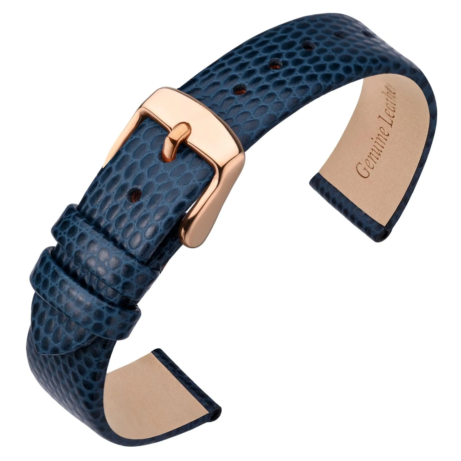 ANNEFIT Cinturino in Pelle 13mm per Orologi Donna, Fibbia in Acciaio Inossidabile Oro Rosa (Blu) - immagine 1