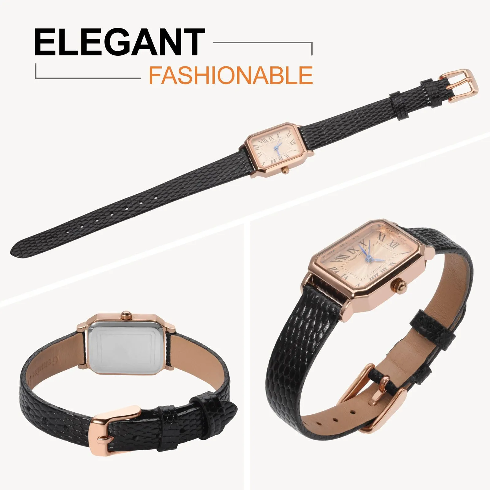 ANNEFIT Cinturino in Pelle 15mm per Orologi Donna, Fibbia in Acciaio Inossidabile Oro Rosa, Nero - immagine 8