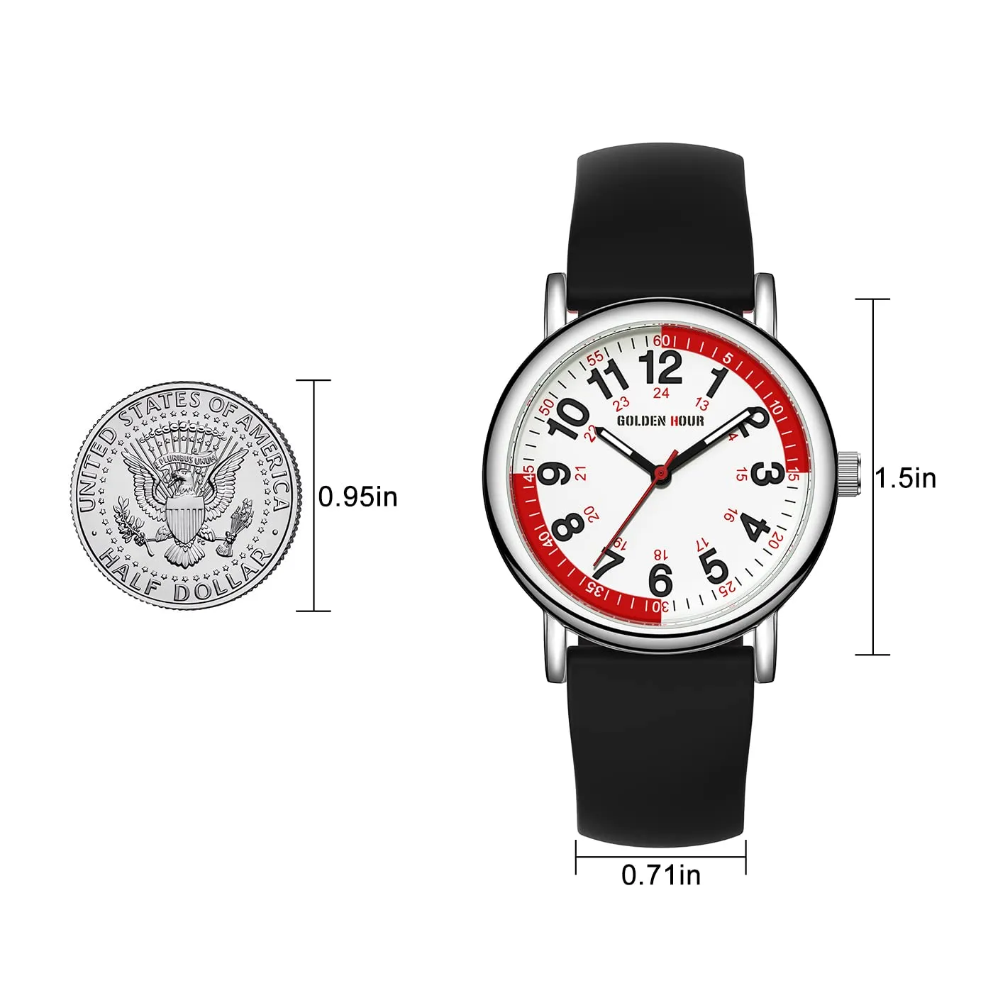 GOLDEN HOUR Orologio da Infermiere GH-1314 Impermeabile con Quadrante Luminoso e Lancetta dei Secondi - immagine 5