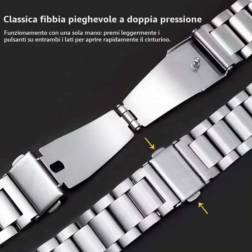 FOUUA Cinturini in Acciaio Inossidabile per Orologio e Smartwatch con Sgancio Rapido, Nero, 16mm - immagine 3