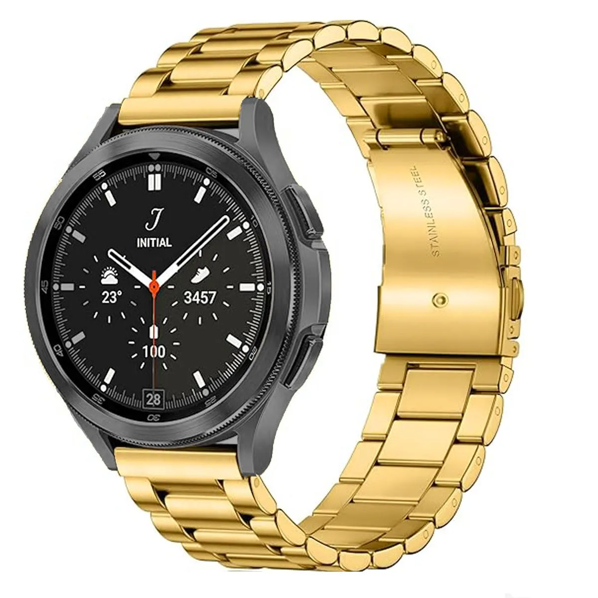 FOUUA Cinturino in Acciaio Inossidabile per Orologio e Smartwatch con Sgancio Rapido, 18mm, Oro - immagine 1