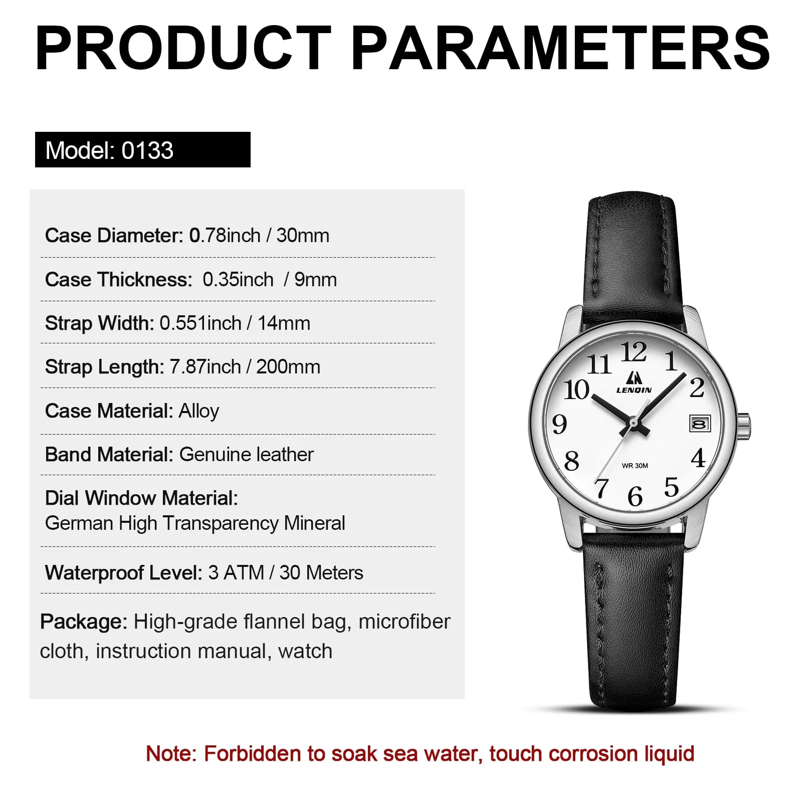 LN LENQIN Orologio Donna Analogico al Quarzo con Cinturino in Pelle Impermeabile L0133 - immagine 8