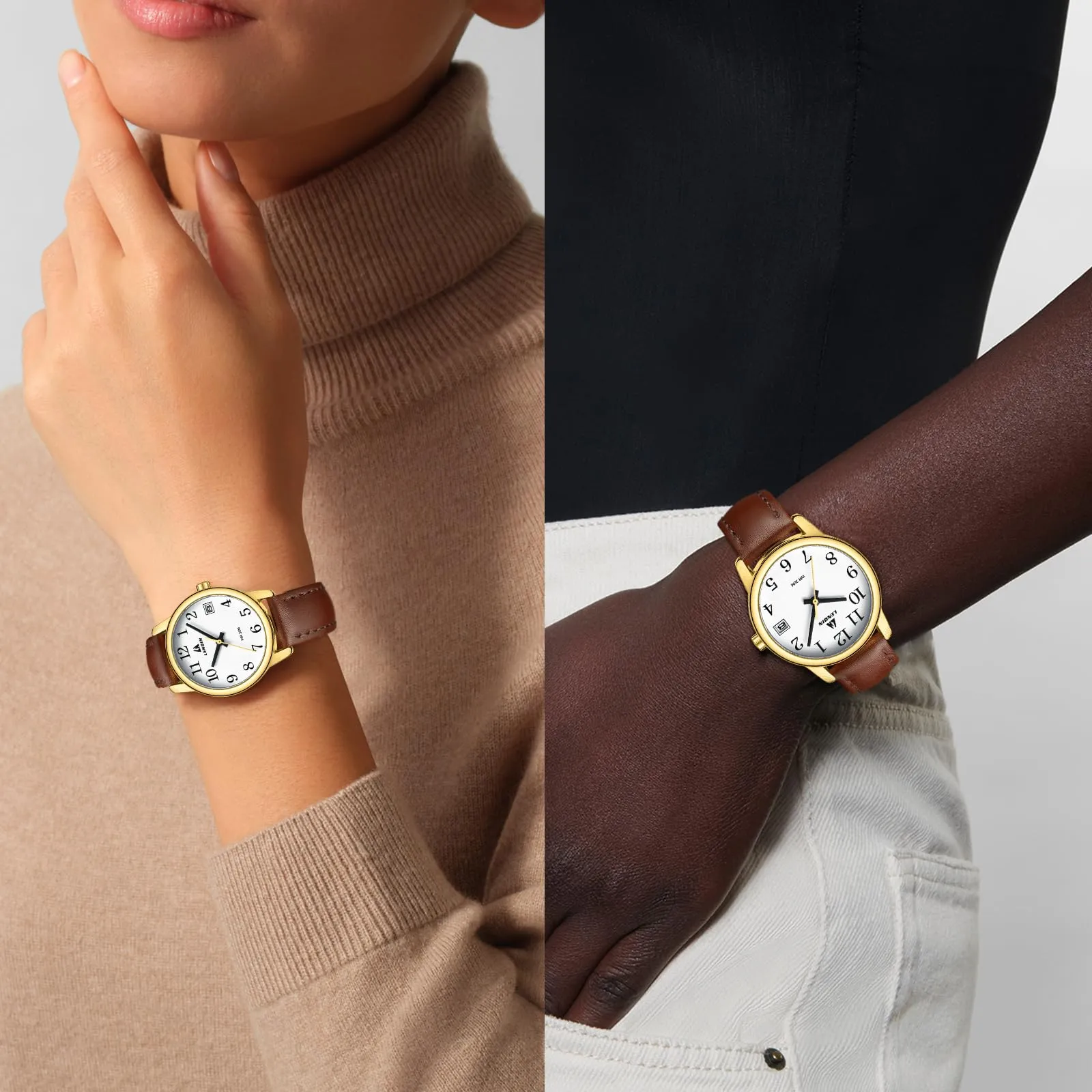 LN LENQIN Orologio Donna Analogico al Quarzo Cinturino in Pelle 3ATM L0133 - immagine 6