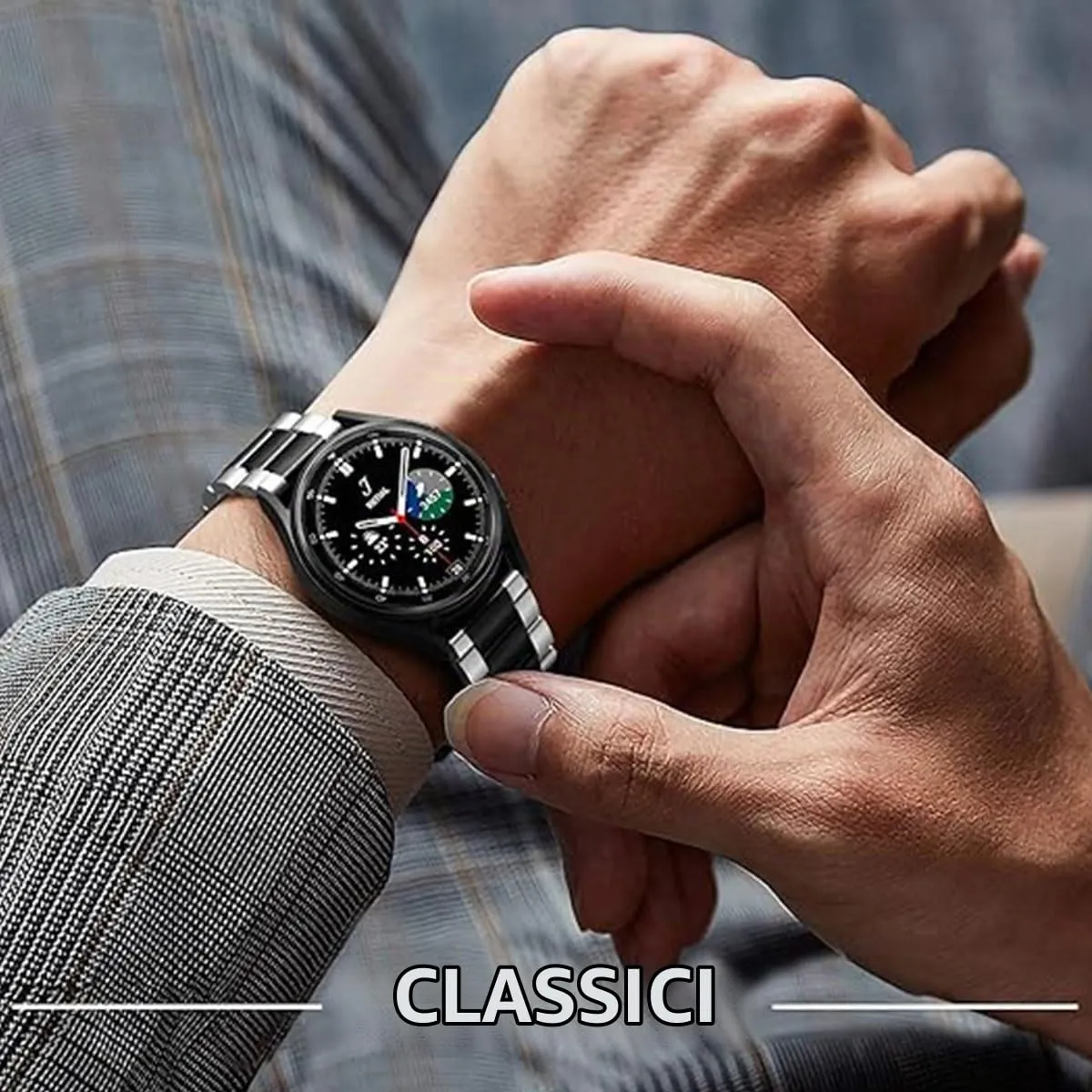 FOUUA Cinturini per Orologio in Acciaio Inossidabile con Sgancio Rapido, 20mm, Argento Nero - immagine 5