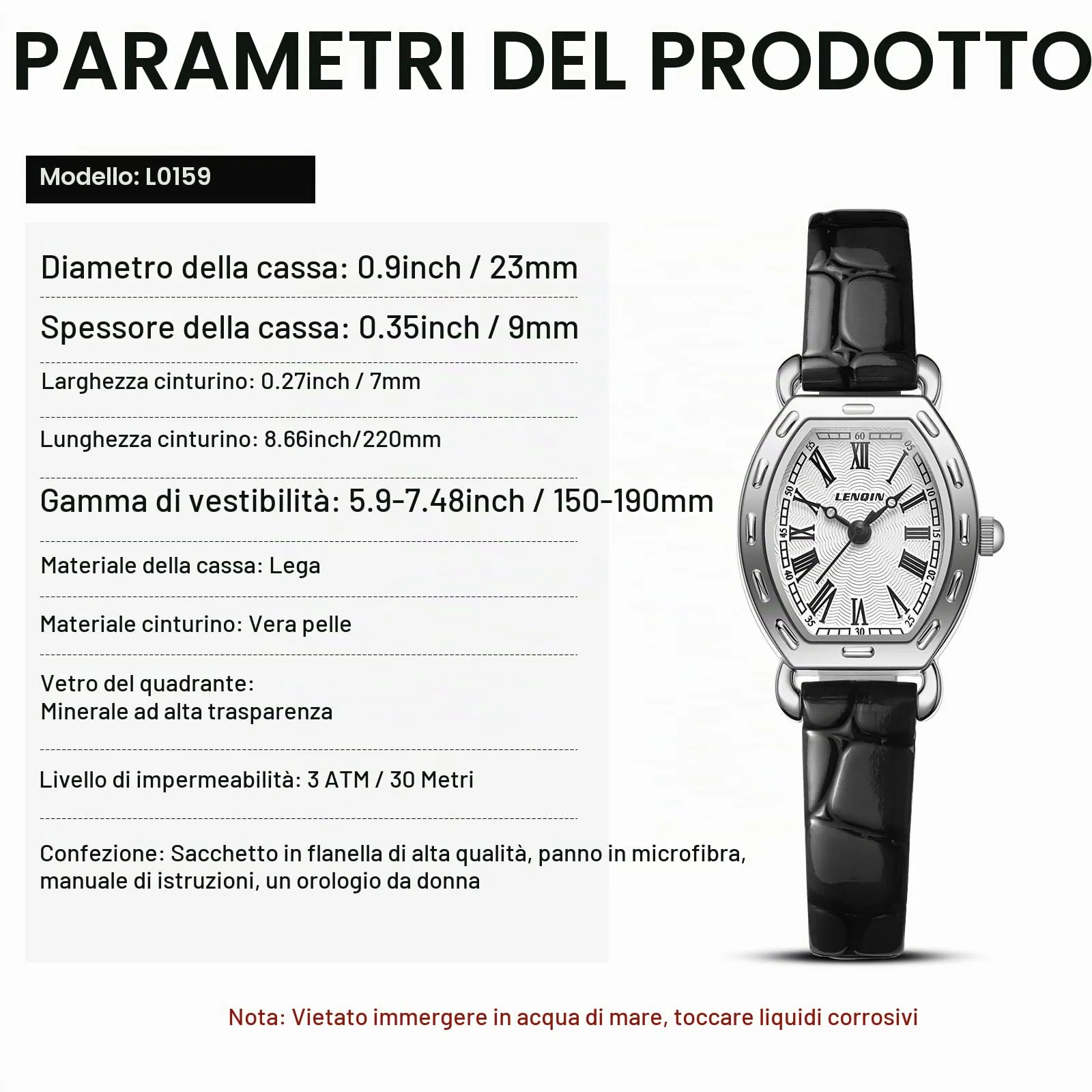 LN LENQIN Orologio Donna Analogico al Quarzo Cinturino Pelle 3ATM L0159 - immagine 8