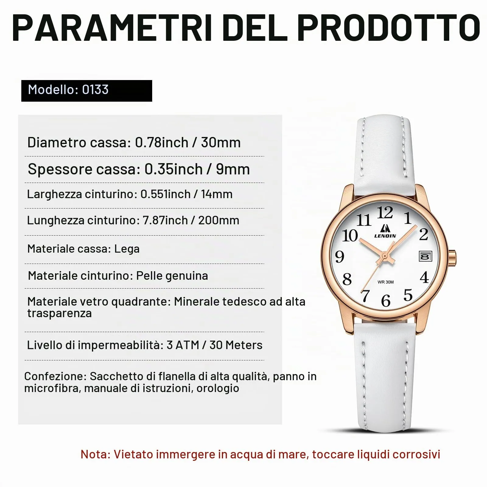 LN LENQIN Orologio Donna Analogico al Quarzo Cinturino Pelle 3ATM - immagine 8
