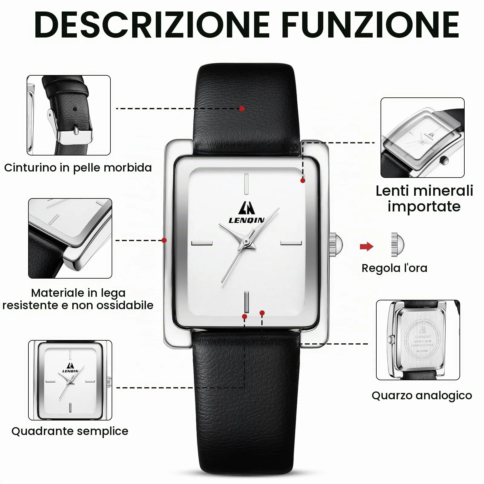 LN LENQIN Orologio Donna Analogico al Quarzo Cinturino Pelle 3ATM L0160 - immagine 7