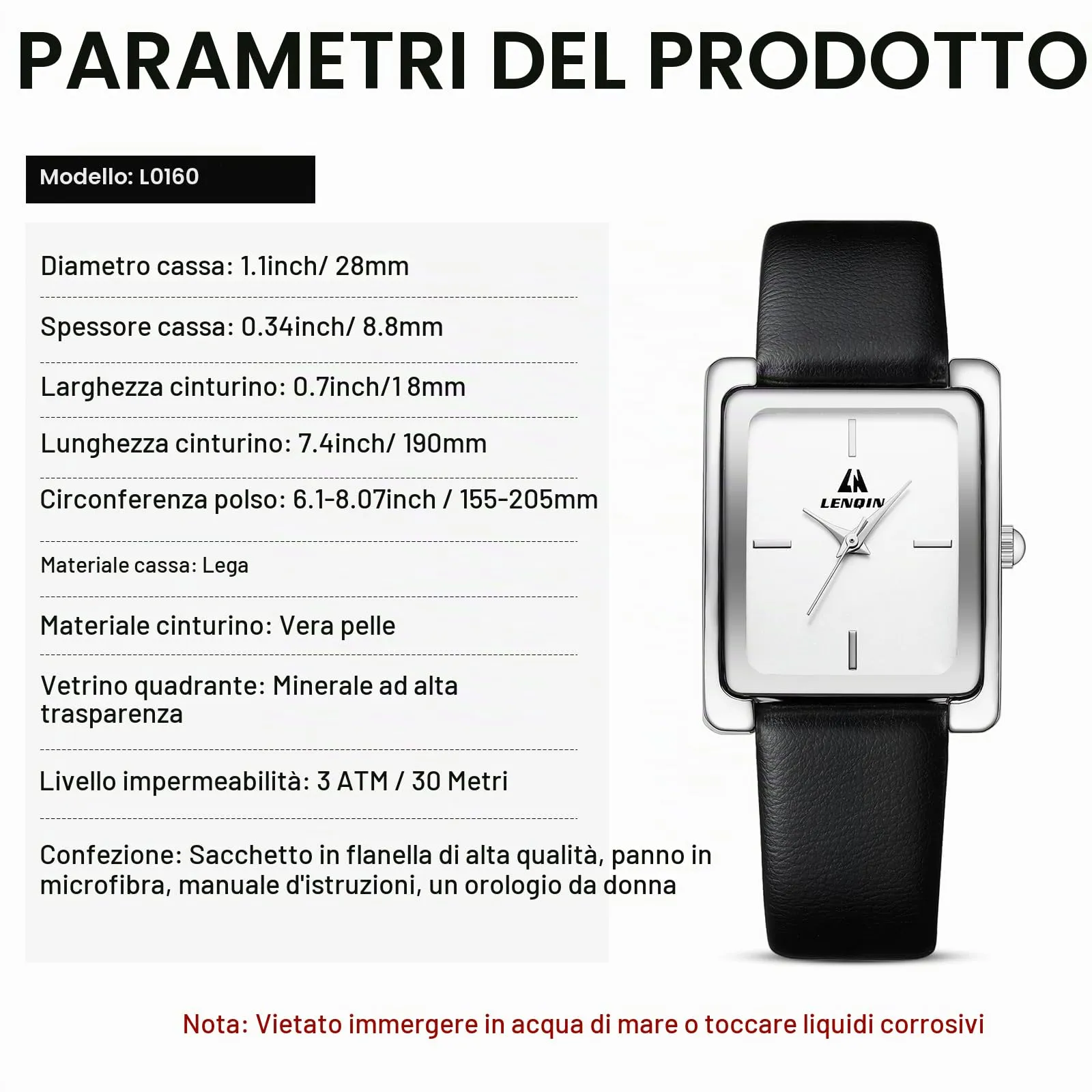 LN LENQIN Orologio Donna Analogico al Quarzo Cinturino Pelle 3ATM L0160 - immagine 8