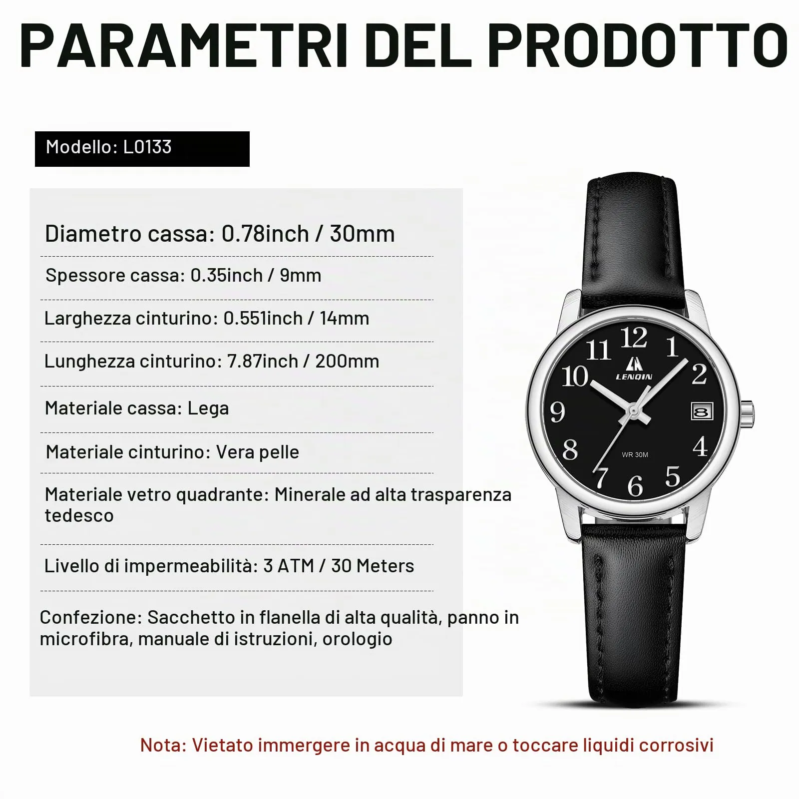LN LENQIN Orologio Donna Analogico al Quarzo con Cinturino in Pelle 3ATM - immagine 8