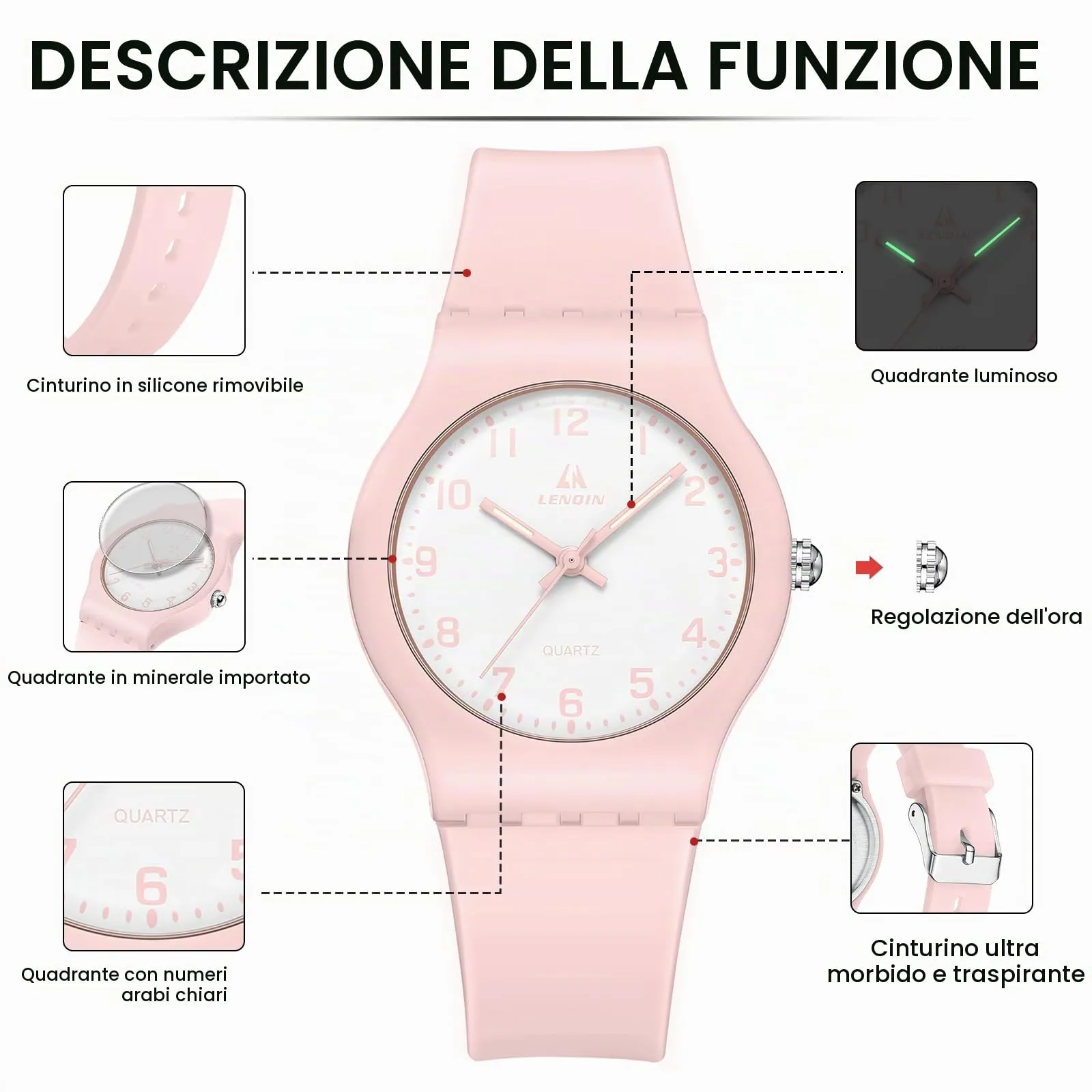 LN LENQIN Orologio Donna Analogico al Quarzo Cinturino Pelle 3ATM R045 - immagine 7