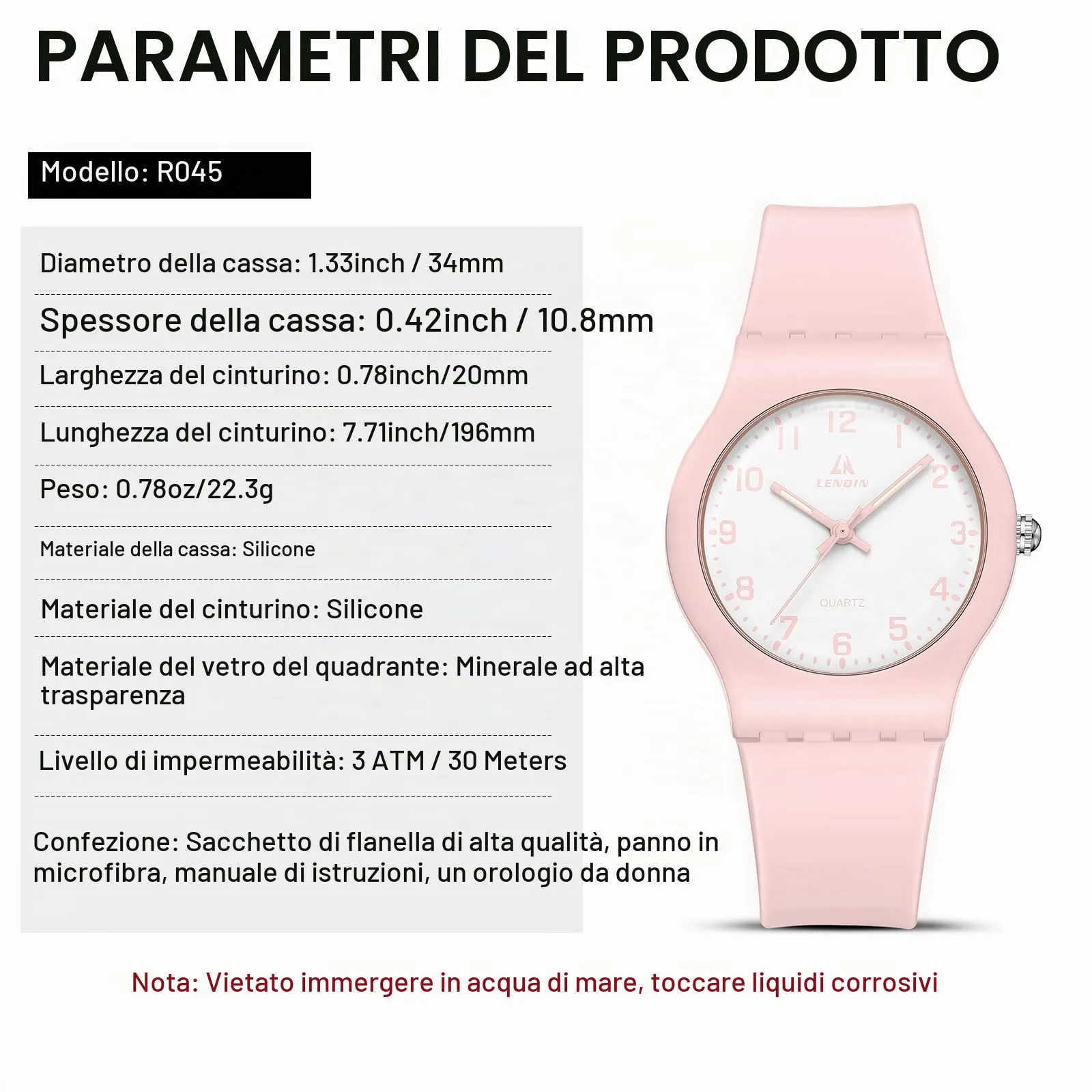 LN LENQIN Orologio Donna Analogico al Quarzo Cinturino Pelle 3ATM R045 - immagine 8