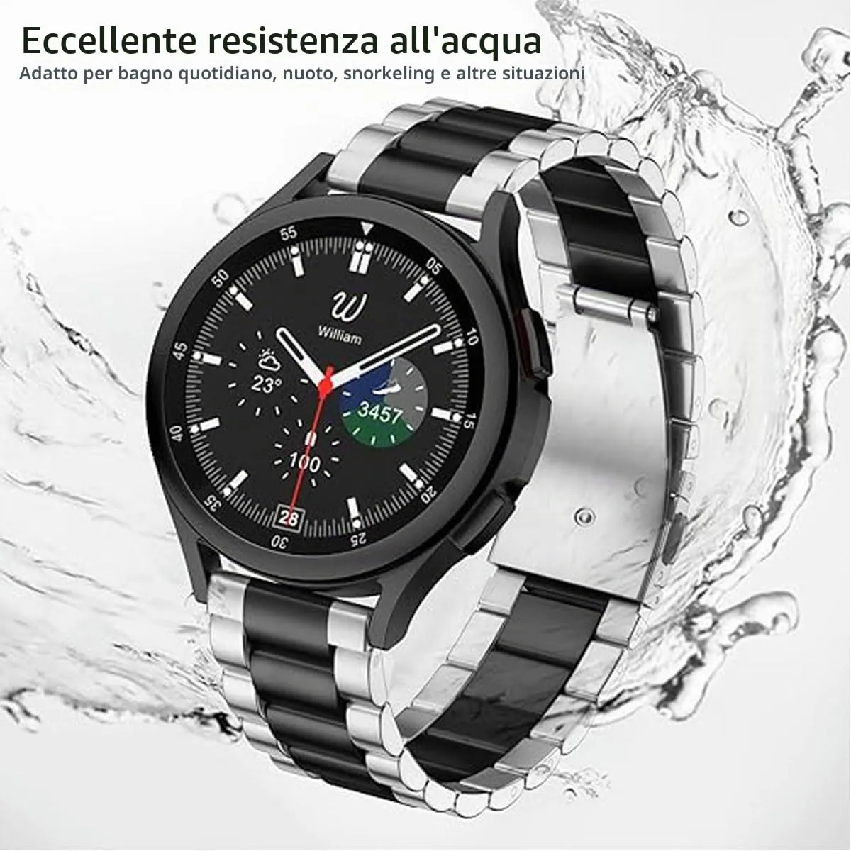 FOUUA Cinturino in Acciaio Inossidabile con Sgancio Rapido, 22mm, Argento Nero - immagine 4