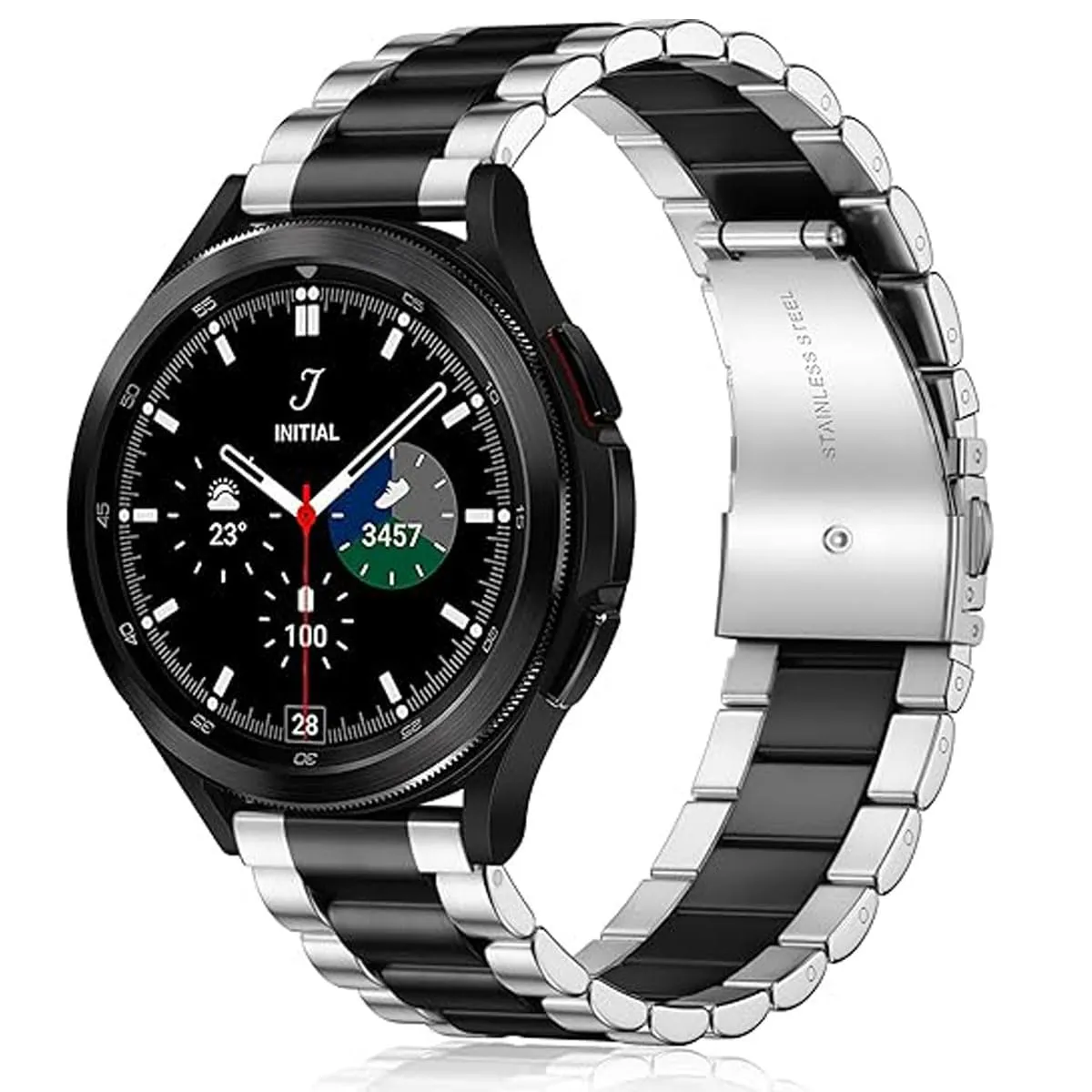 FOUUA Cinturino in Acciaio Inossidabile con Sgancio Rapido, 22mm, Argento Nero - immagine 7