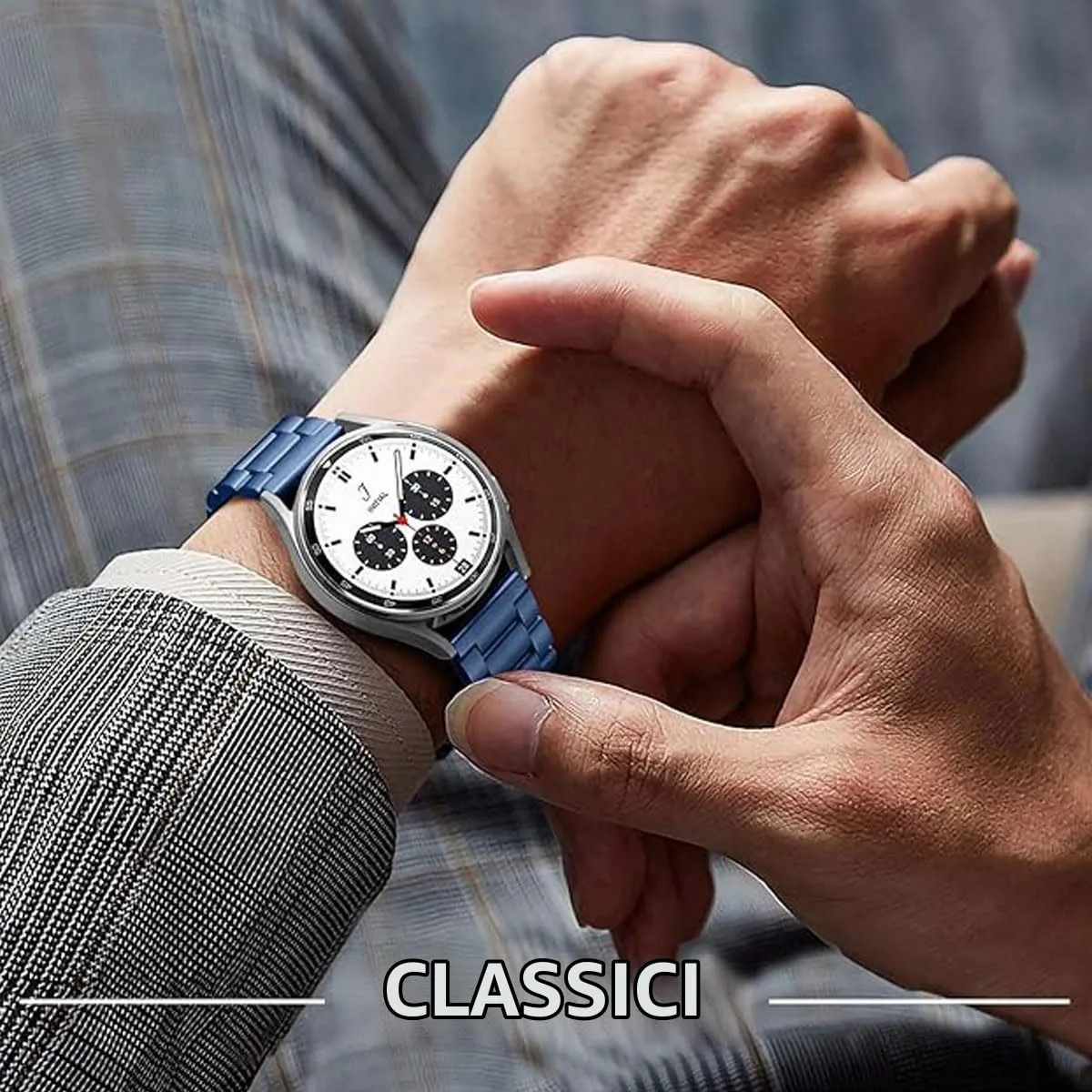 FOUUA Cinturino per Orologio in Acciaio Inossidabile con Sgancio Rapido, 20mm, Blu - immagine 5