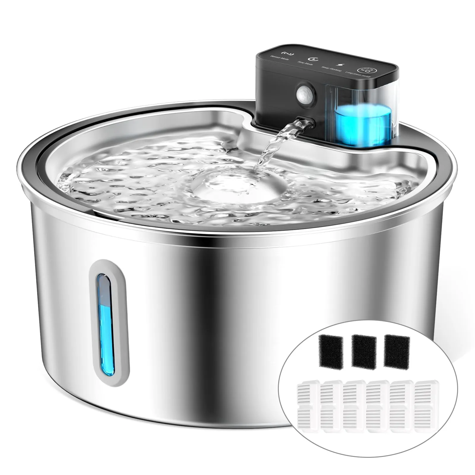 PawPoll Fontanella per Gatti senza Fili 3,2L, Sensore di Movimento, Batteria 4200mAh, Acciaio Inossidabile 304, Include 6 Filtri e 3 Spugne - immagine 1