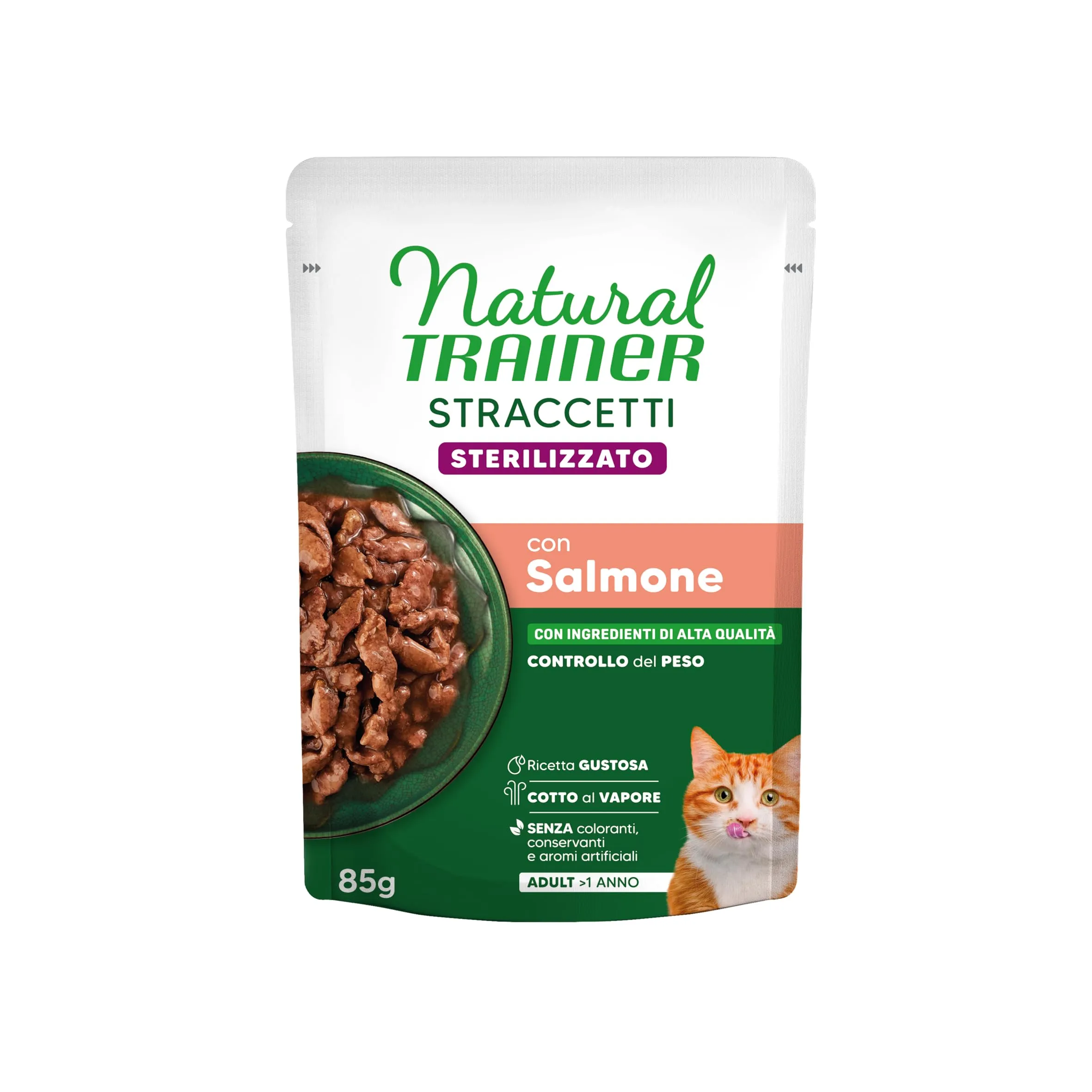 Trainer Natural Straccetti Cibo Umido per Gatti Adulti Sterilizzati con Salmone 24 x 85g - immagine 2