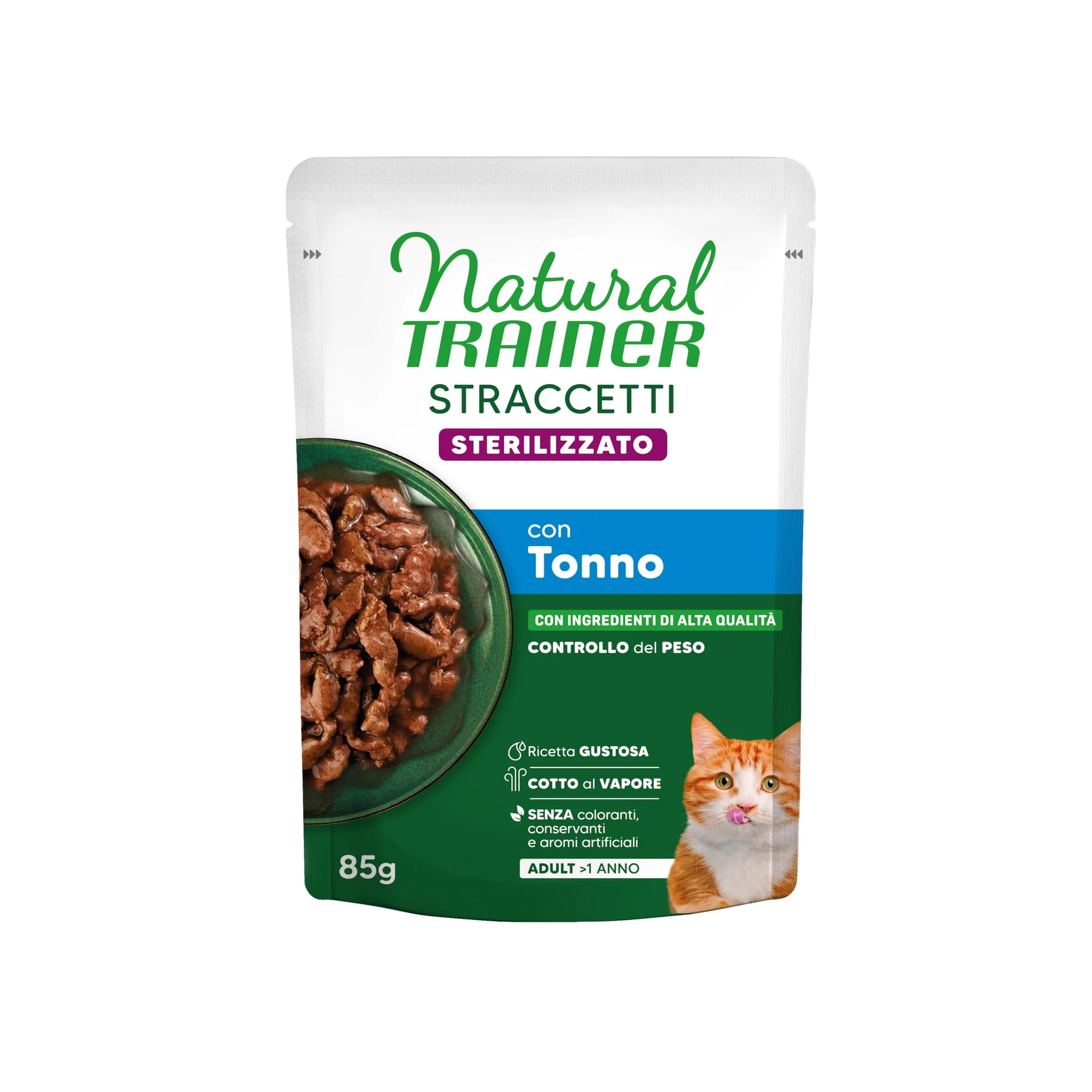Trainer Natural Straccetti Cibo Umido per Gatti Adulti Sterilizzati, Bocconcini in Salsa con Tonno, 24 x 85g - immagine 2