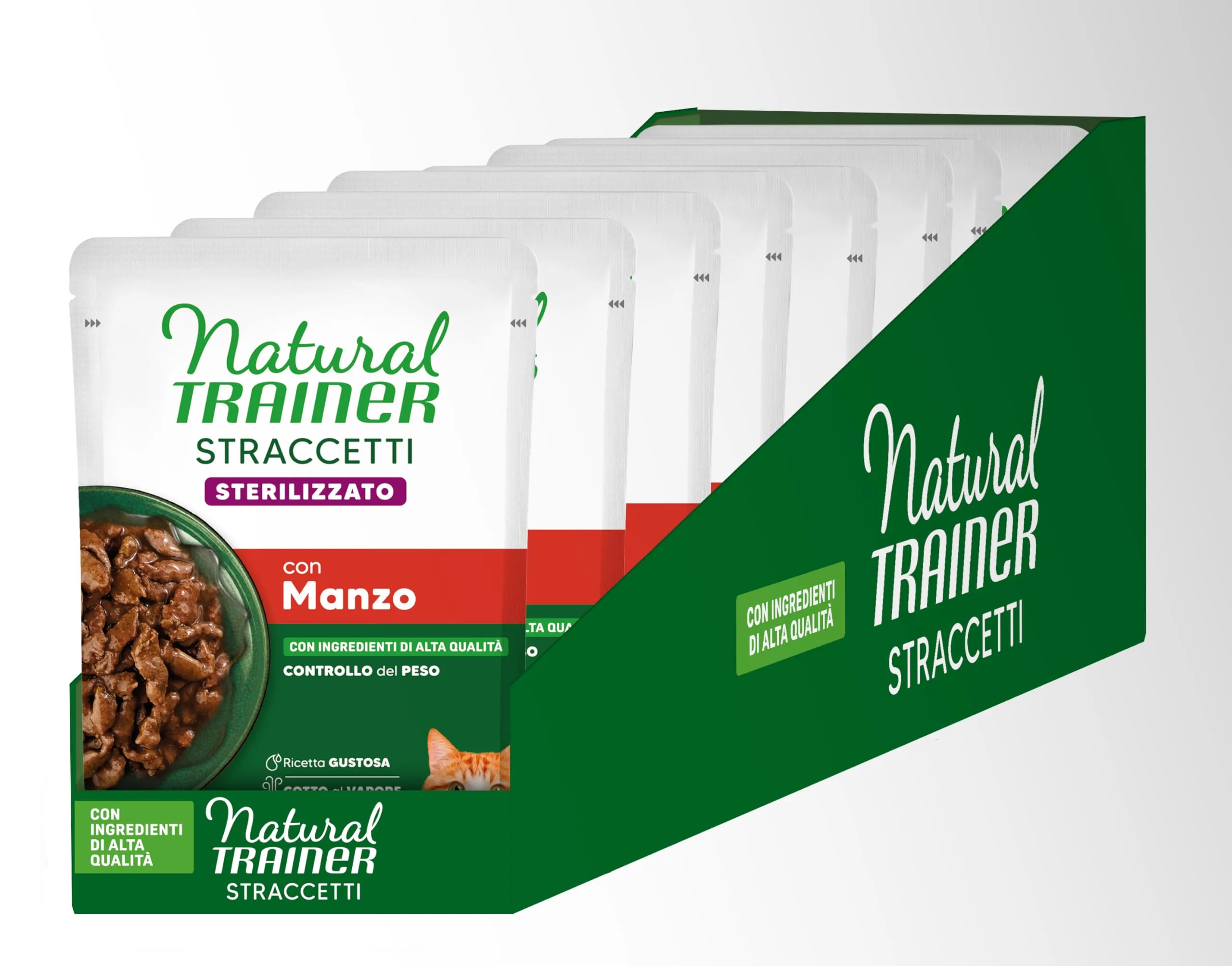 Trainer Natural Straccetti Cibo Umido per Gatti Adulti Sterilizzati, Bocconcini in Salsa con Manzo, 24 x 85g - immagine 1