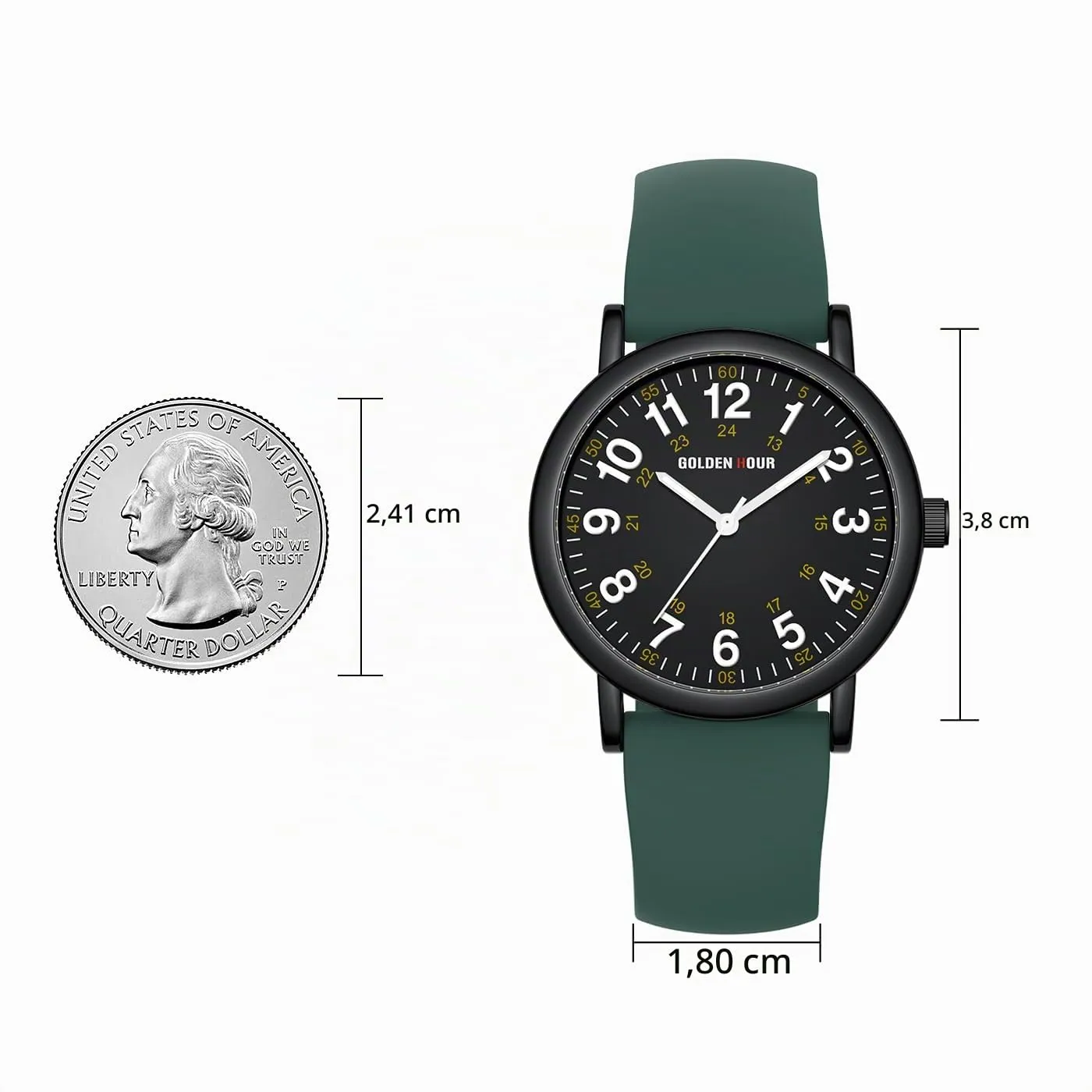GOLDEN HOUR Orologio da Infermiere GH-1314 Impermeabile (Nero Verde scuro) - immagine 5