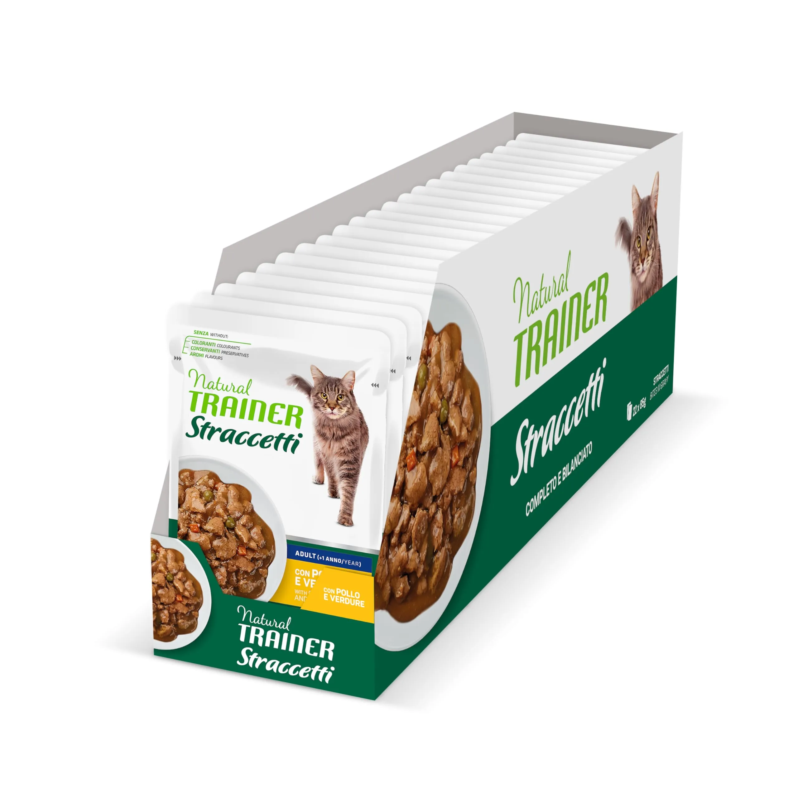Natural Trainer Straccetti Cibo Umido per Gatti Adulti Pollo in Salsa 22 x 85g - immagine 1