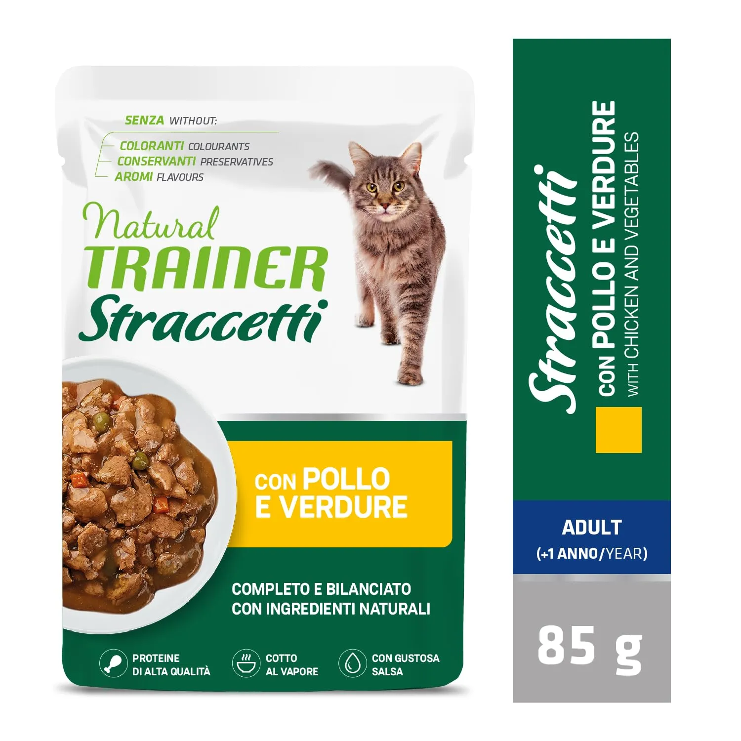 Natural Trainer Straccetti Cibo Umido per Gatti Adulti Pollo in Salsa 22 x 85g - immagine 2