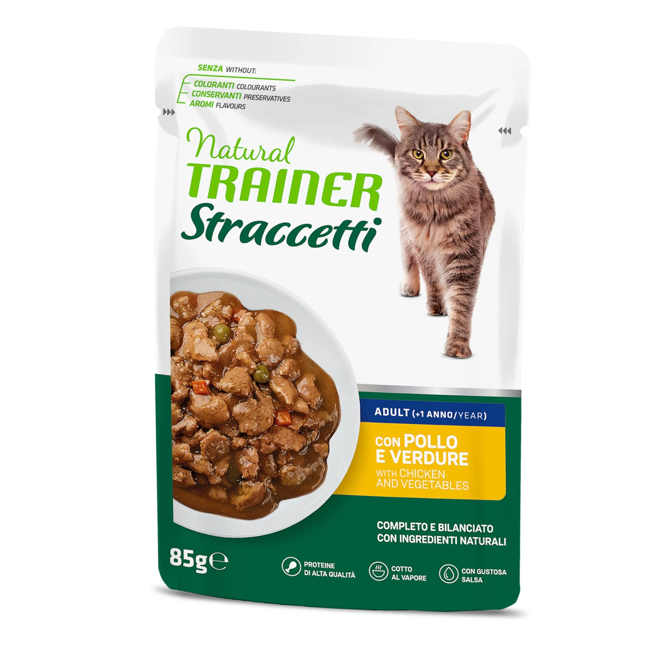 Natural Trainer Straccetti Cibo Umido per Gatti Adulti Pollo in Salsa 22 x 85g - immagine 4