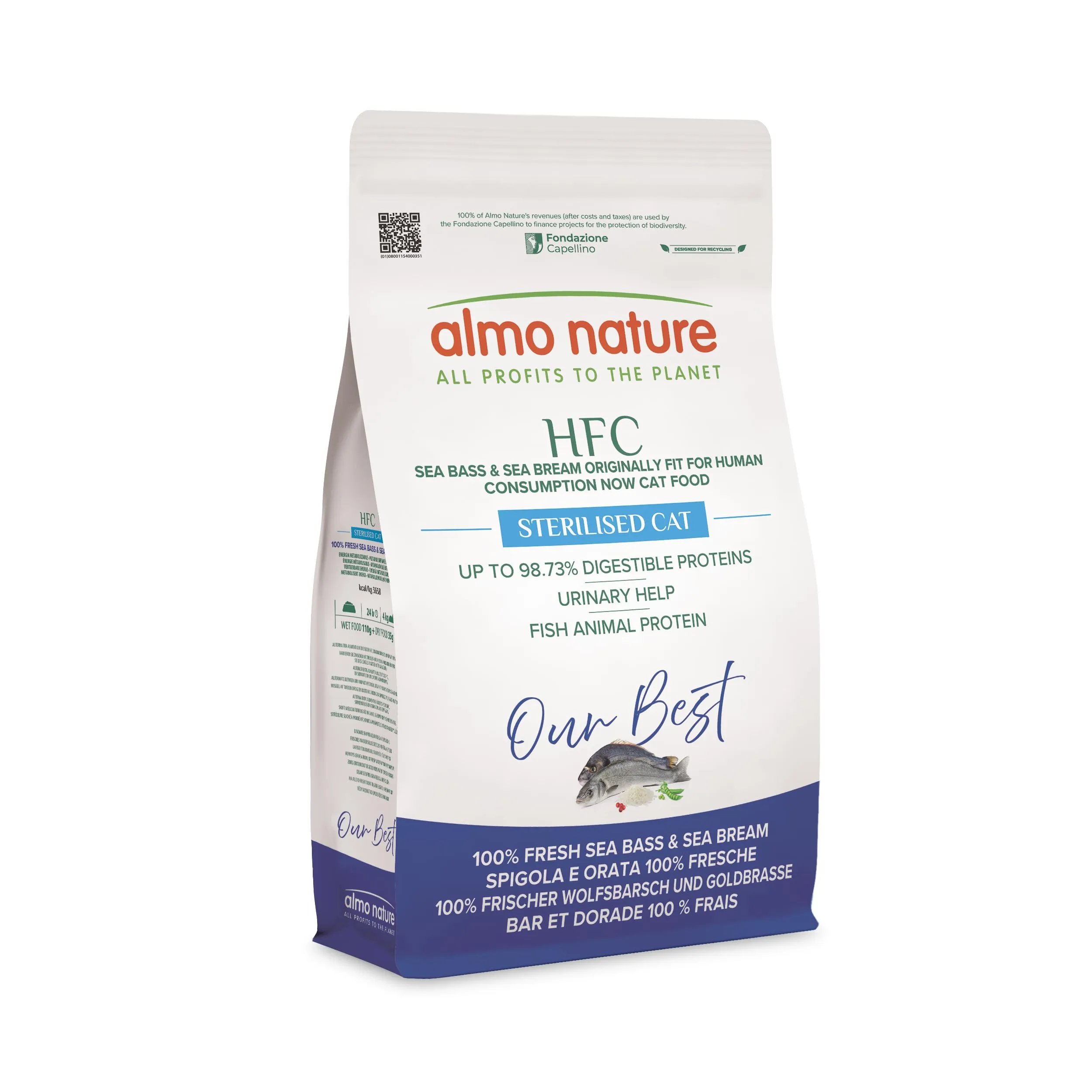 Almo Nature HFC Our Best Sterilised Cat Food, Spigola E Orata Freschi, 1.2kg - immagine 1