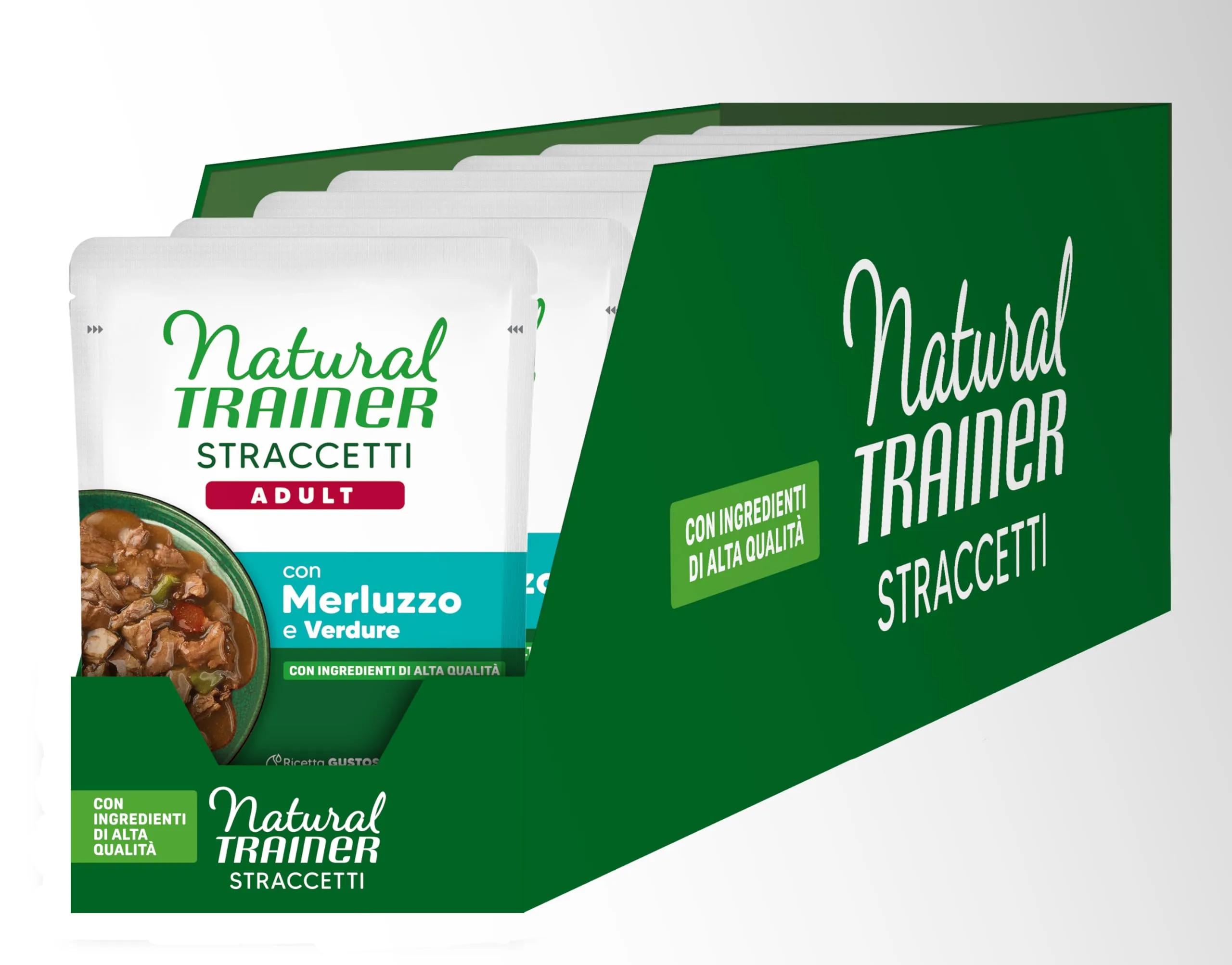 Trainer Natural Straccetti Cibo Umido per Gatti Adulti, Bocconcini in salsa con Merluzzo, 22 x 85g - immagine 1