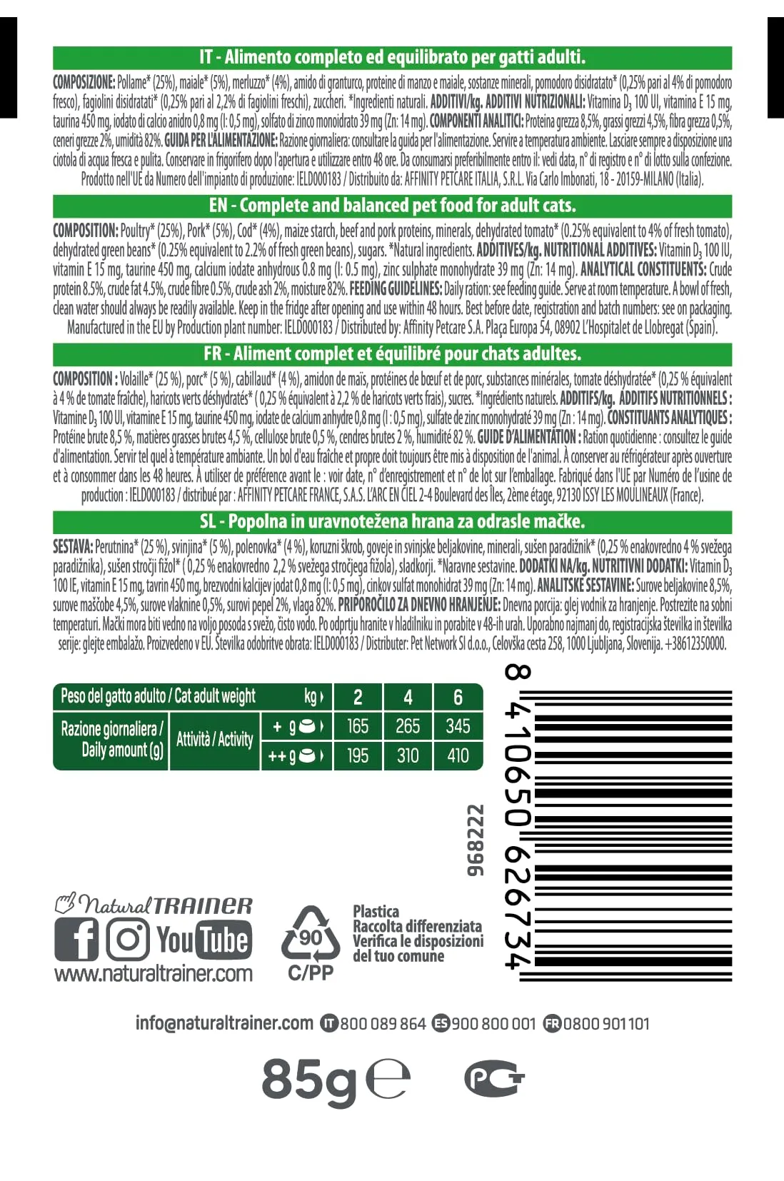 Trainer Natural Straccetti Cibo Umido per Gatti Adulti, Bocconcini in salsa con Merluzzo, 22 x 85g - immagine 2