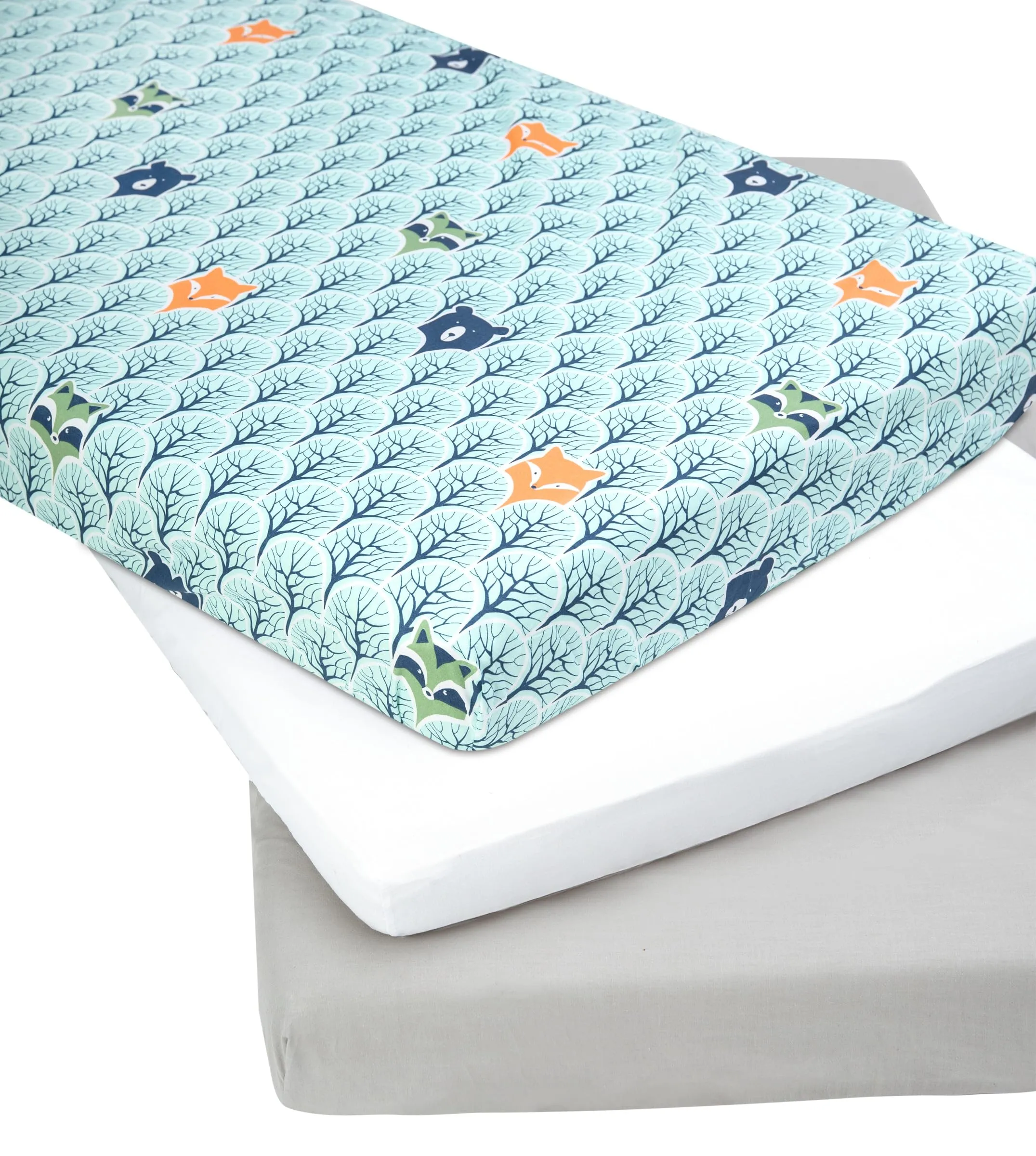 Medi Partners Set 3 Lenzuola con Angoli per Lettino Neonato 60x120, 100% Cotone (Foresta-Bianco-Grigio) - immagine 2