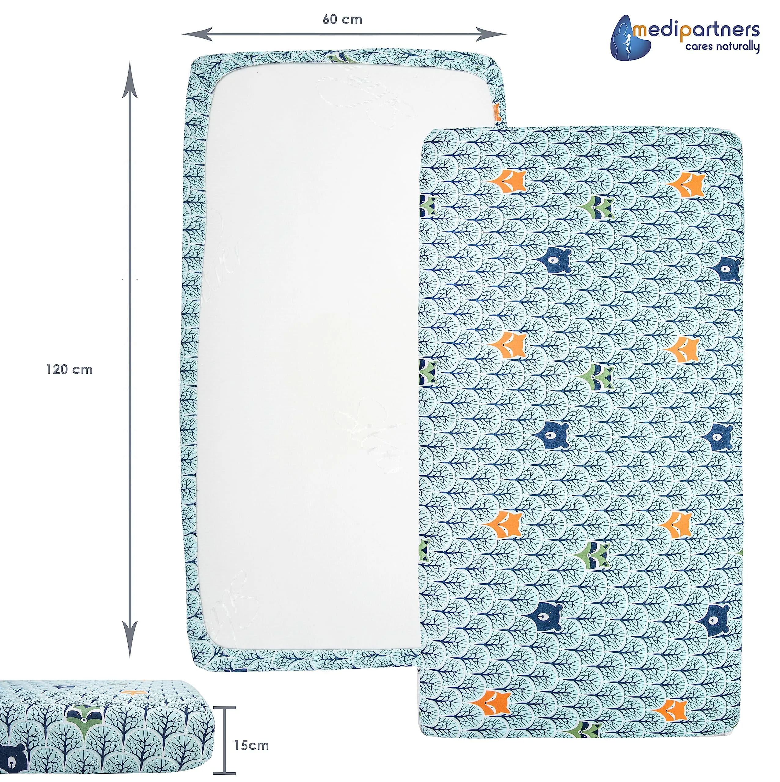 Medi Partners Set 3 Lenzuola con Angoli per Lettino Neonato 60x120, 100% Cotone (Foresta-Bianco-Grigio) - immagine 4