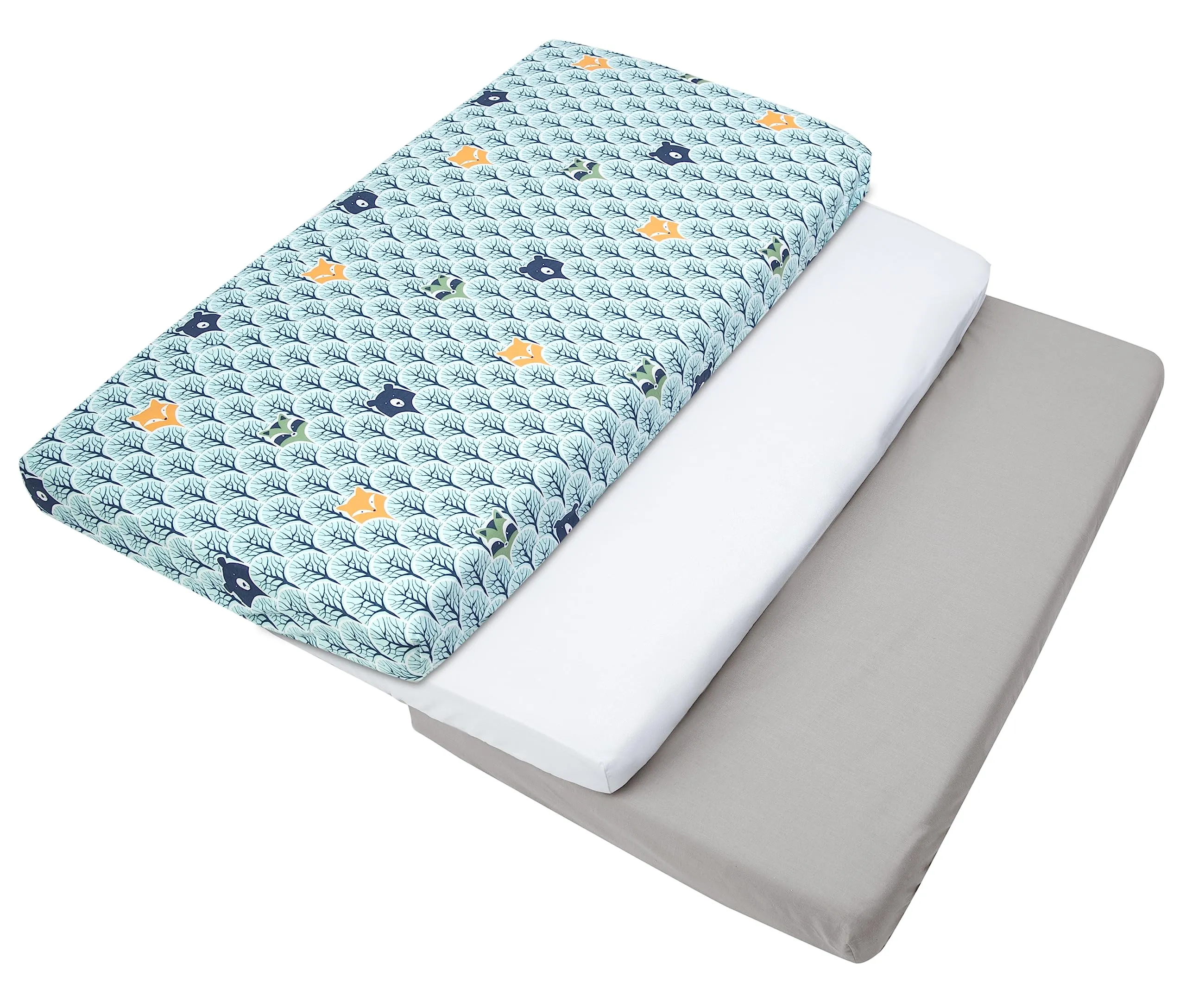 Medi Partners Set 3 Lenzuola con Angoli per Lettino Neonato 60x120, 100% Cotone (Foresta-Bianco-Grigio) - immagine 6
