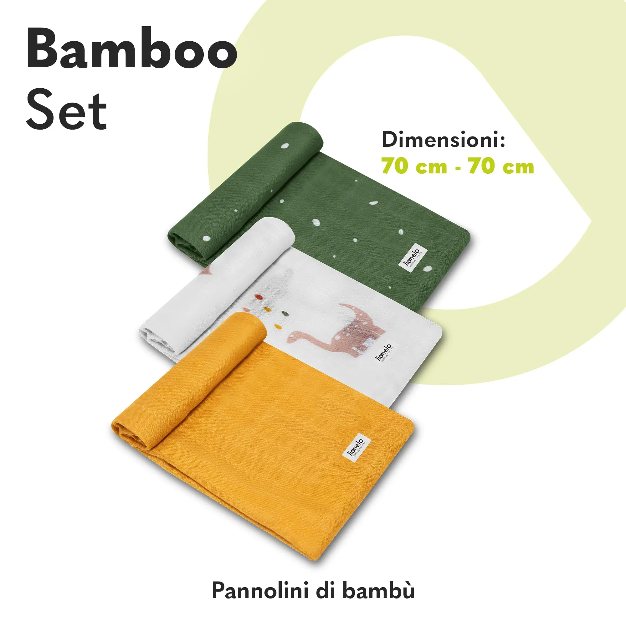 Lionelo Set 3 Mussole Neonato in Cotone di Bambù, 70 x 70 cm - immagine 2