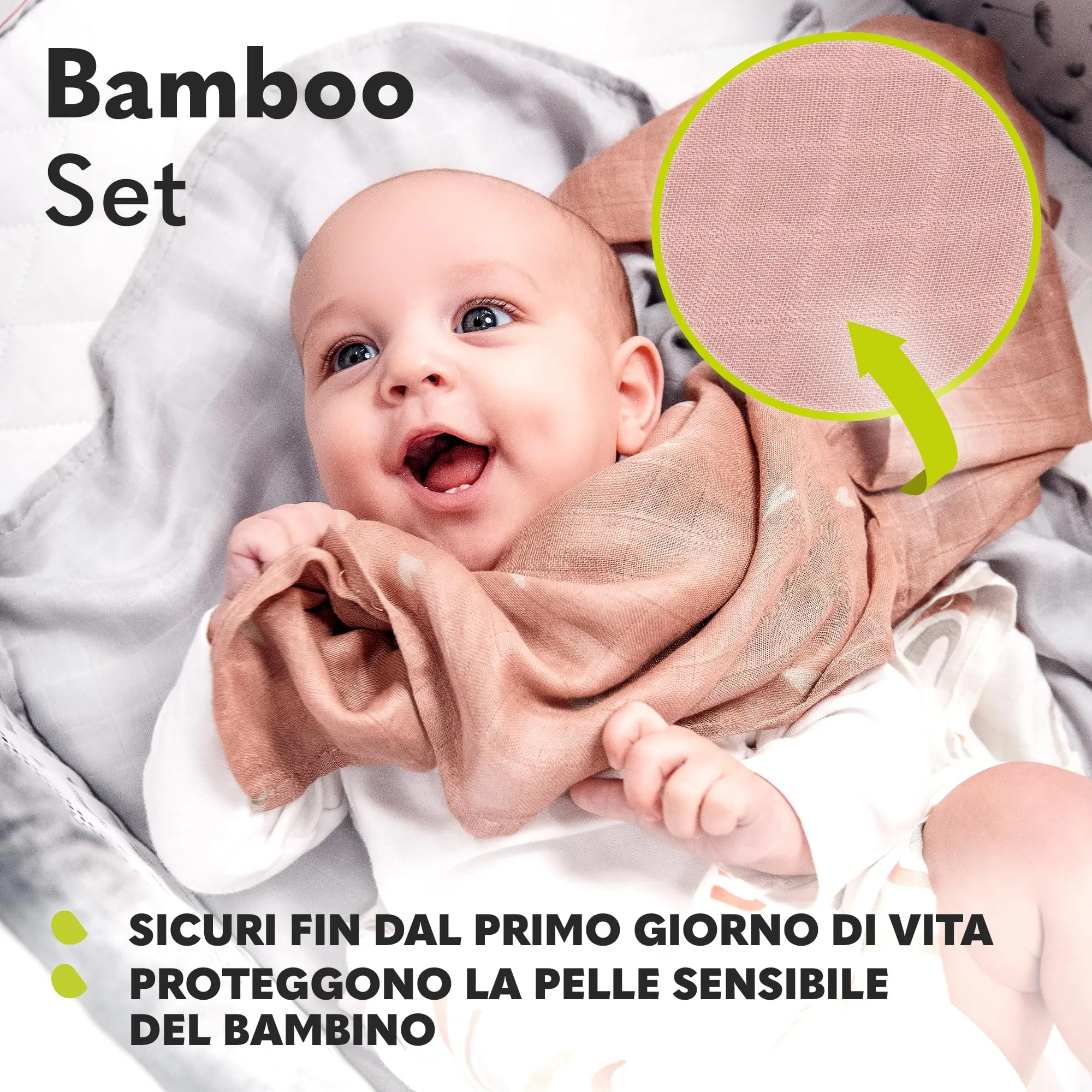 Lionelo Set 3 Mussole Neonato in Cotone di Bambù, 70 x 70 cm - immagine 4
