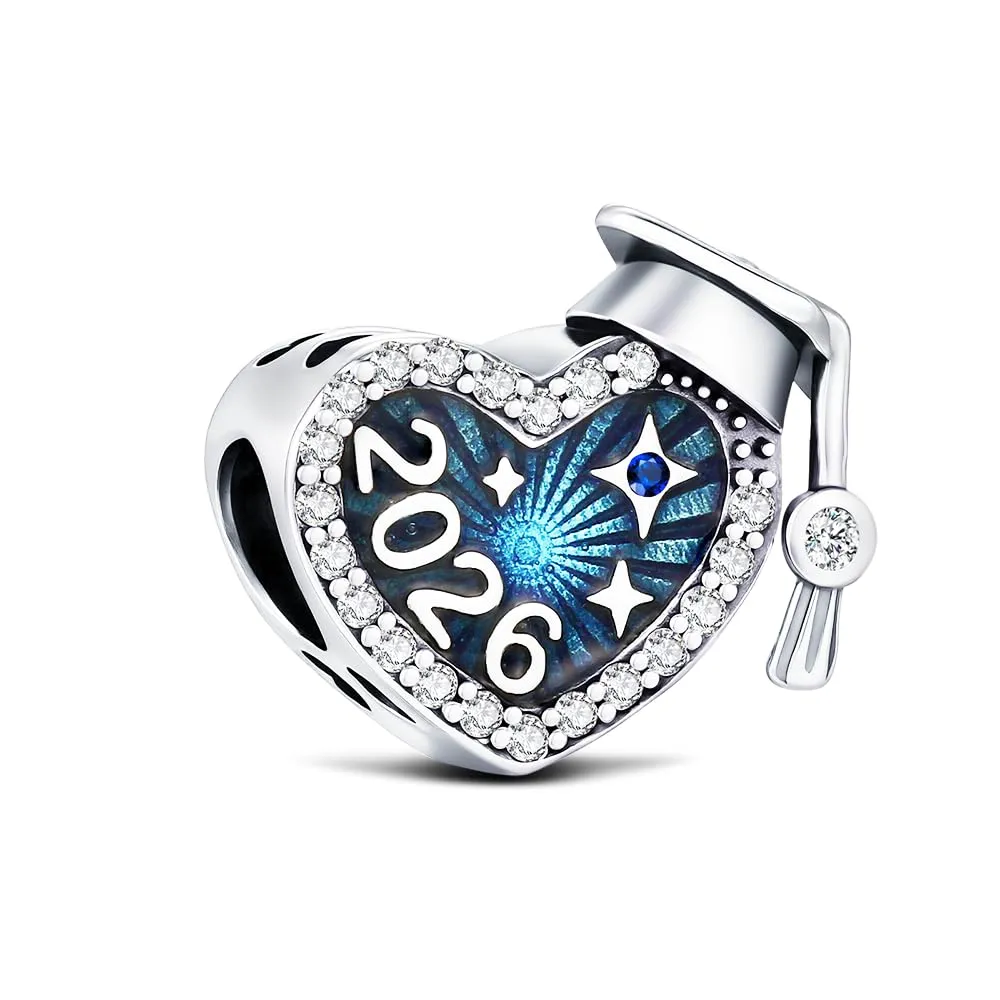 KEQ 2026 Cuore Per Laurea Diploma Charm in Argento Sterling 925 per Braccialetti e Collane Europei - immagine 1