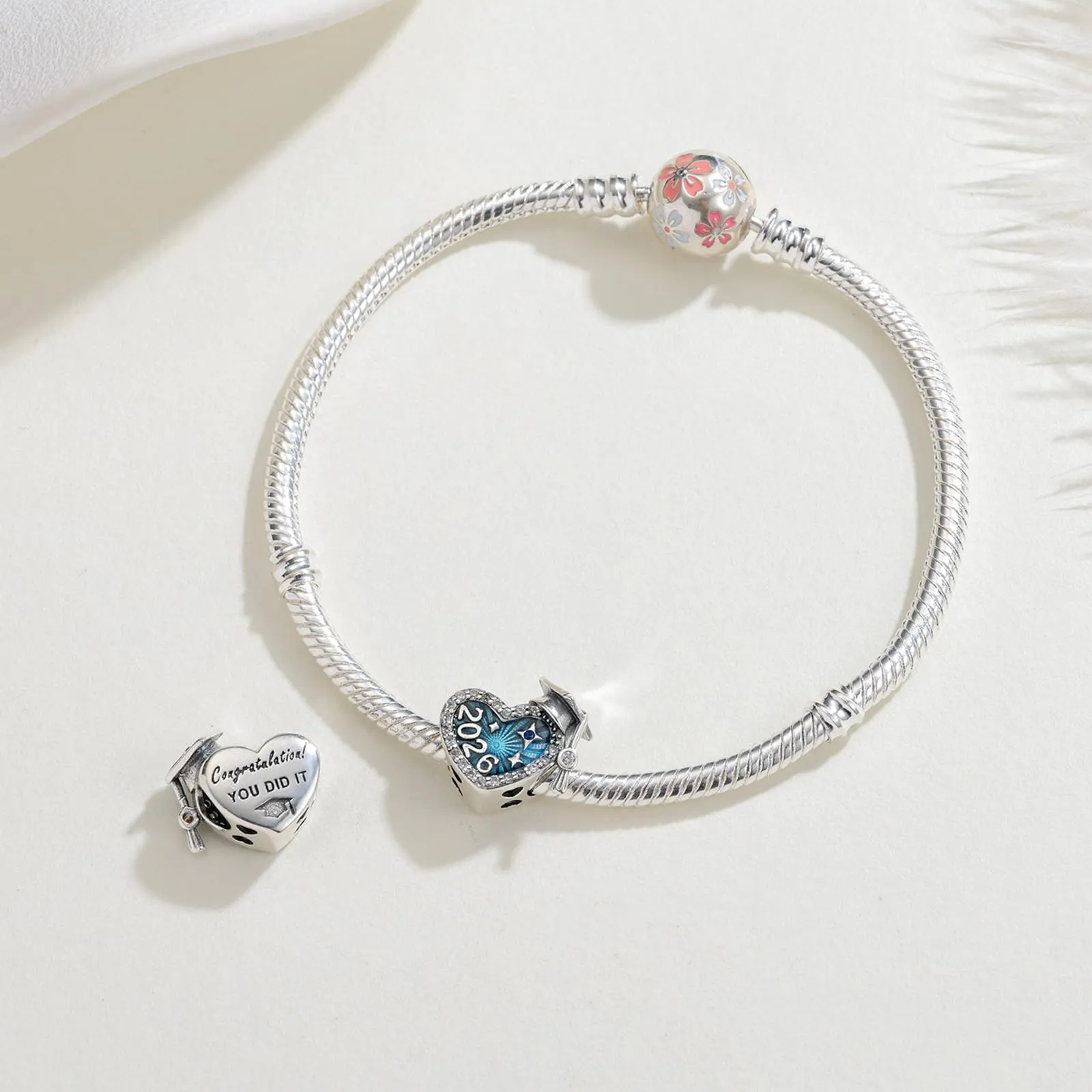 KEQ 2026 Cuore Per Laurea Diploma Charm in Argento Sterling 925 per Braccialetti e Collane Europei - immagine 2