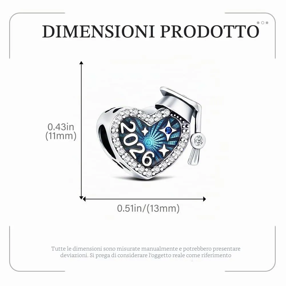 KEQ 2026 Cuore Per Laurea Diploma Charm in Argento Sterling 925 per Braccialetti e Collane Europei - immagine 4