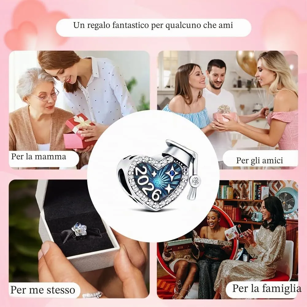 KEQ 2026 Cuore Per Laurea Diploma Charm in Argento Sterling 925 per Braccialetti e Collane Europei - immagine 6