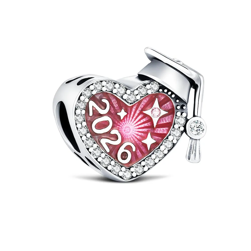 KEQ 2026 Cuore Per Laurea Diploma Charm in Argento Sterling 925 per Braccialetti e Collane Europei - immagine 1