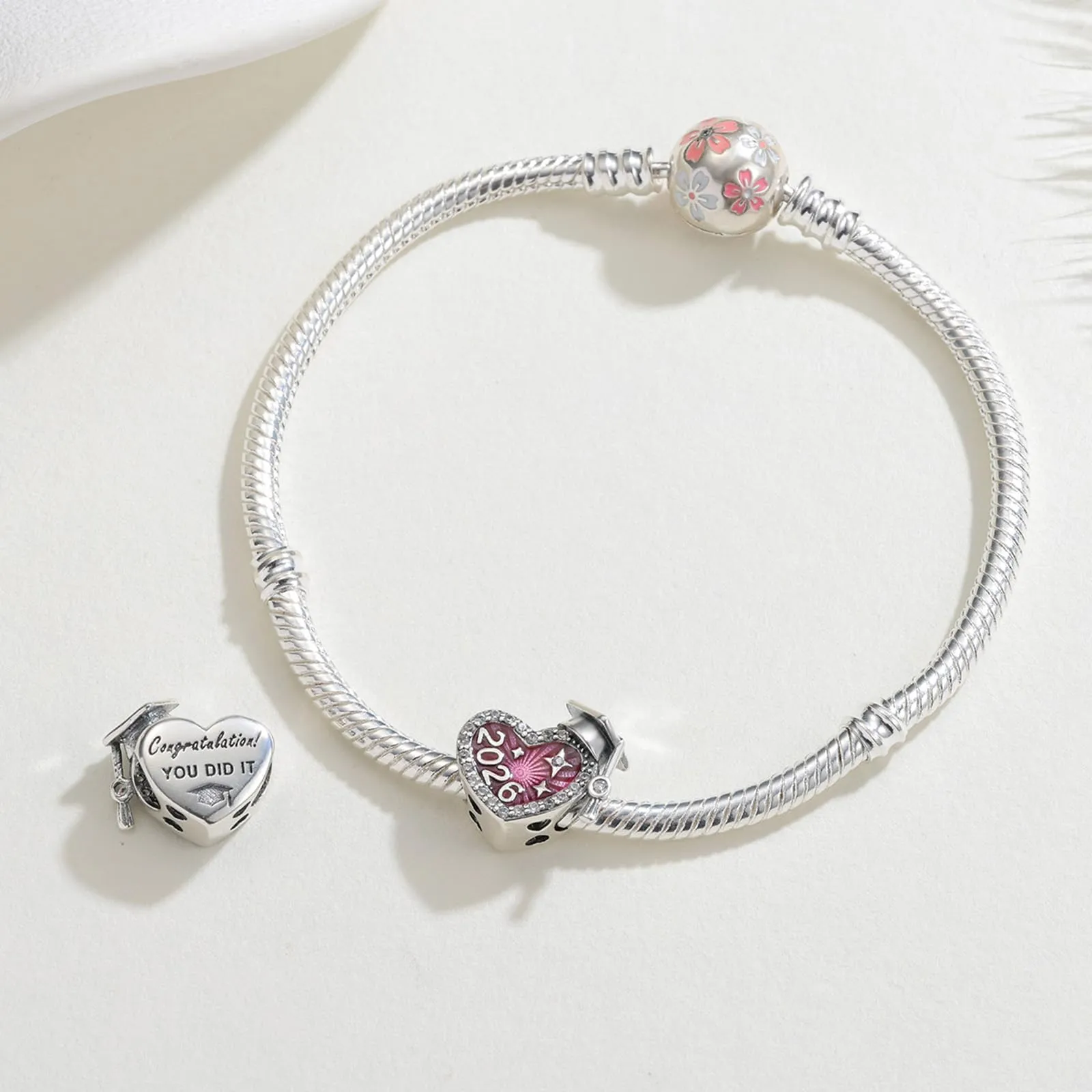 KEQ 2026 Cuore Per Laurea Diploma Charm in Argento Sterling 925 per Braccialetti e Collane Europei - immagine 2