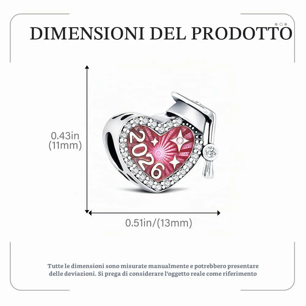 KEQ 2026 Cuore Per Laurea Diploma Charm in Argento Sterling 925 per Braccialetti e Collane Europei - immagine 4