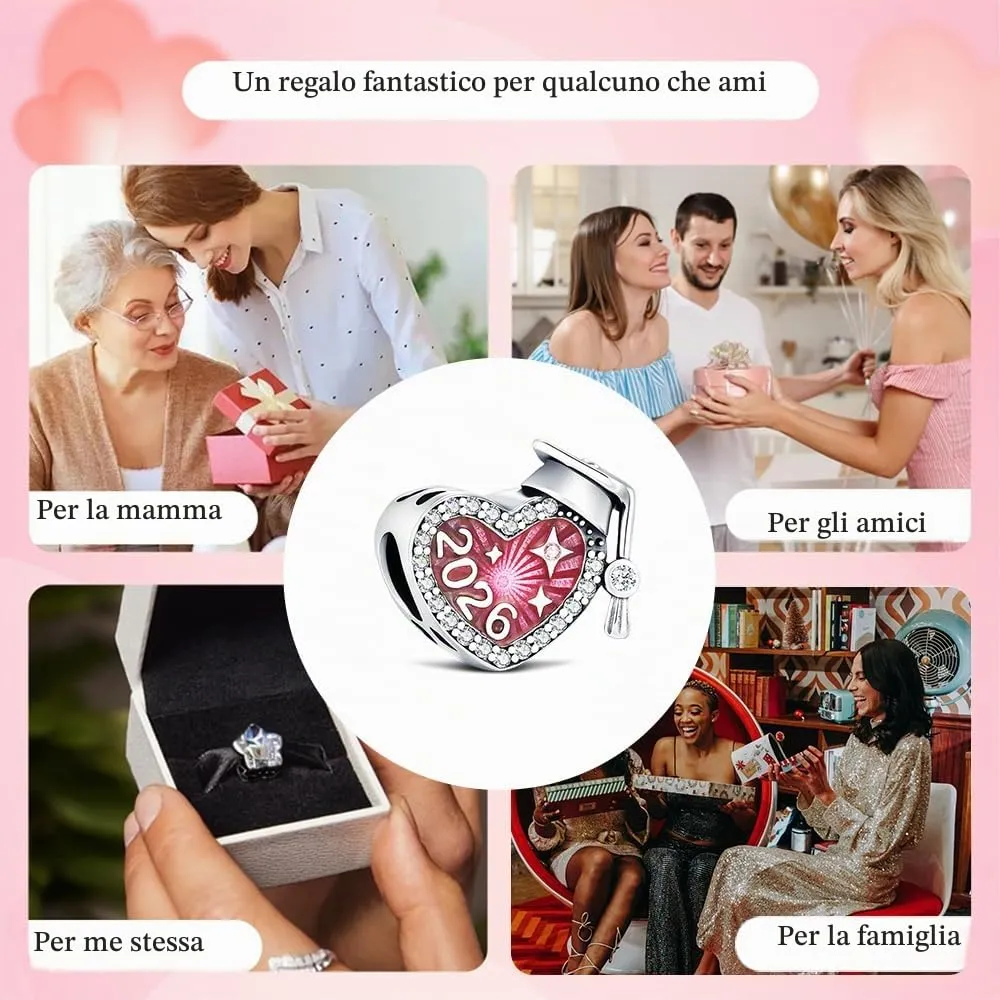 KEQ 2026 Cuore Per Laurea Diploma Charm in Argento Sterling 925 per Braccialetti e Collane Europei - immagine 6